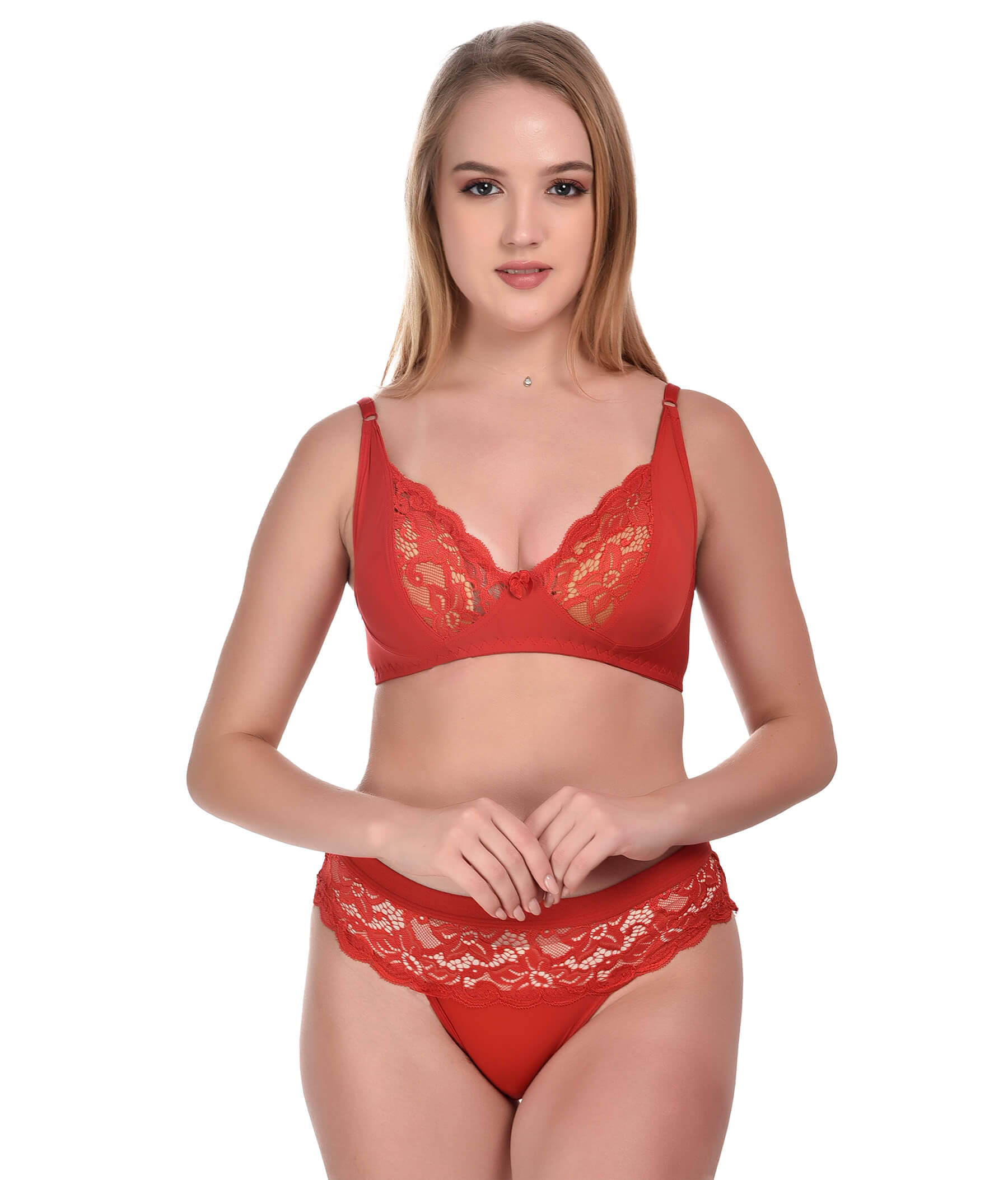     			Lushmod Net/Mesh Non Padded Bra & Panty Set ( Red , Pack of 1 )