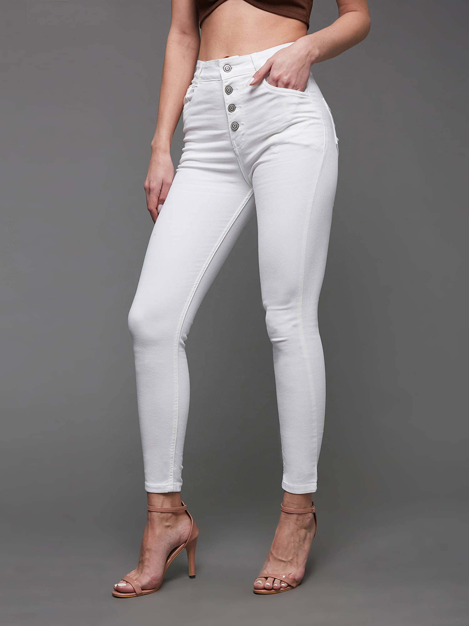     			Miss Chase Women's Skinny Fit High-Rise Jeans ( White )