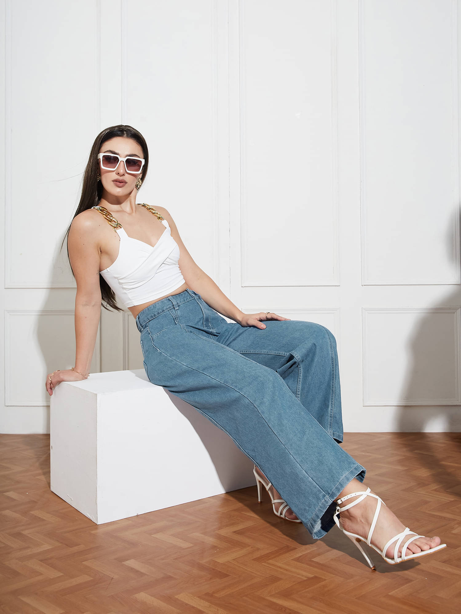     			Miss Chase Women's Wide Leg High-Rise Jeans ( Blue )