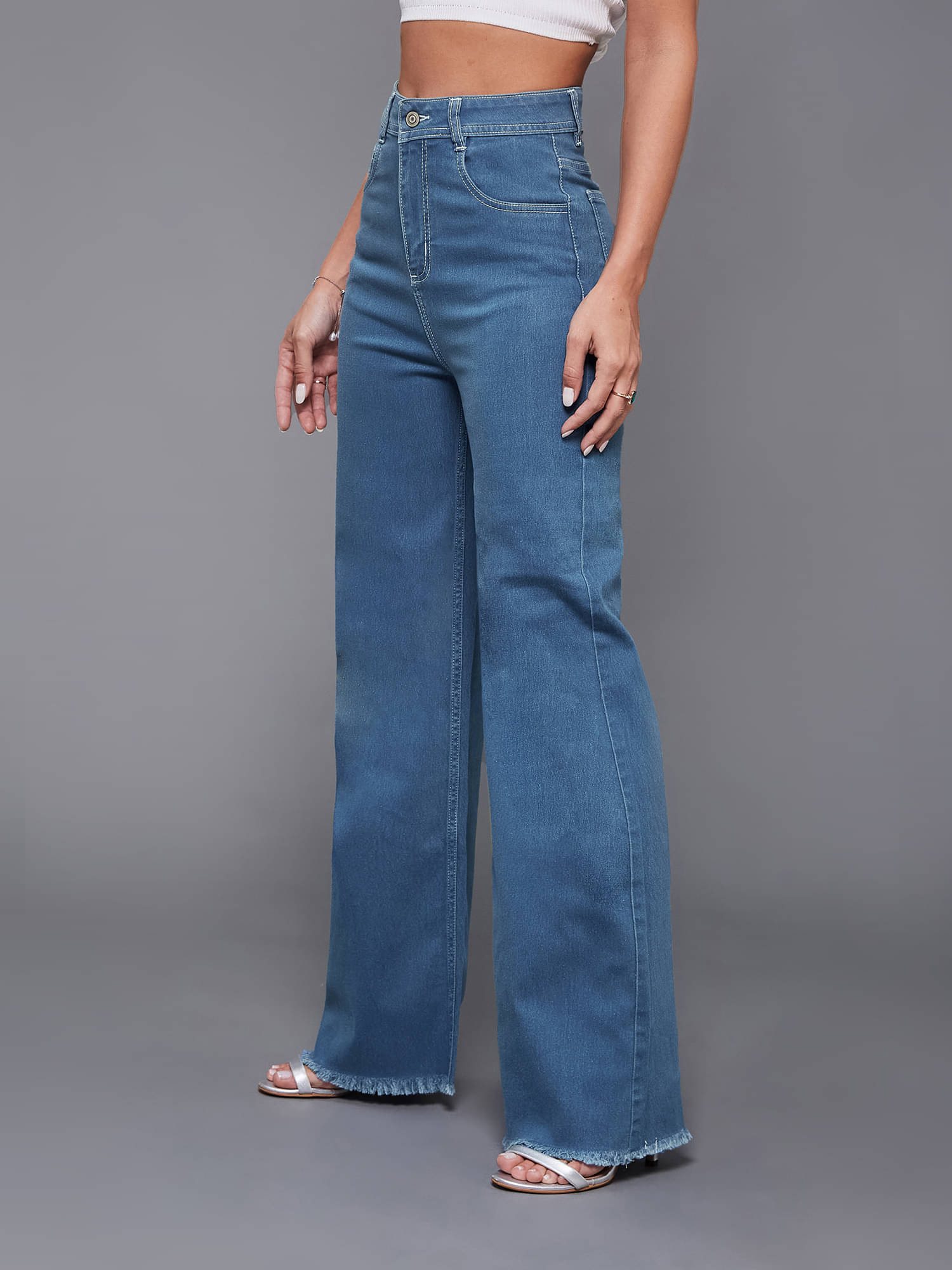    			Miss Chase Women's Wide Leg High-Rise Jeans ( Navy Blue )