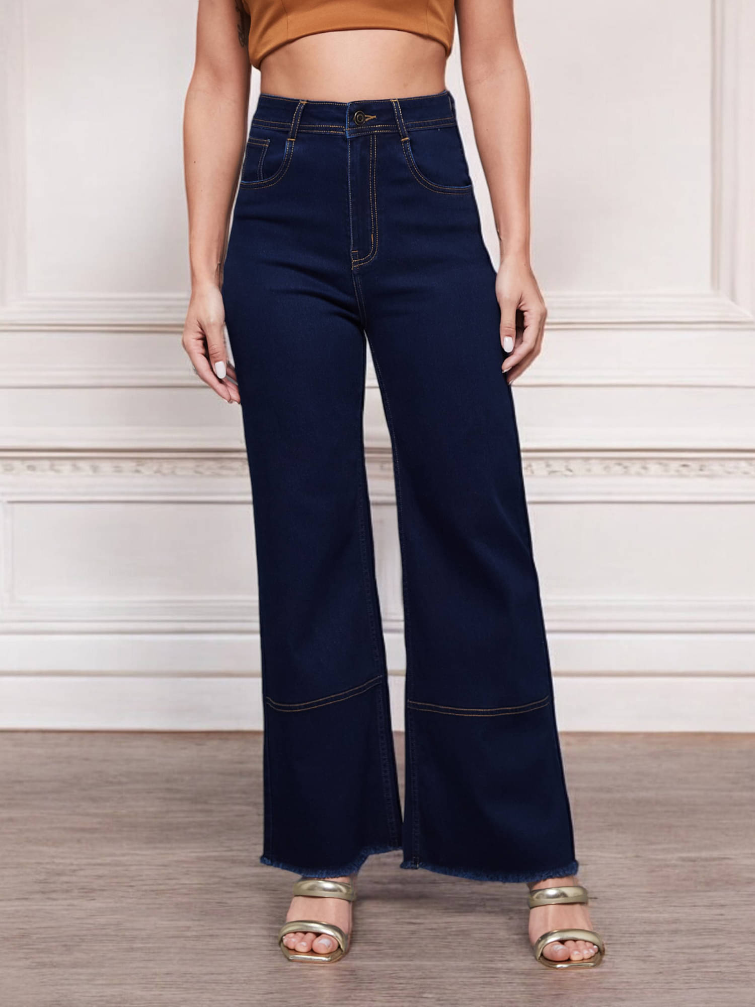     			Miss Chase Women's Wide Leg High-Rise Jeans ( Navy Blue )