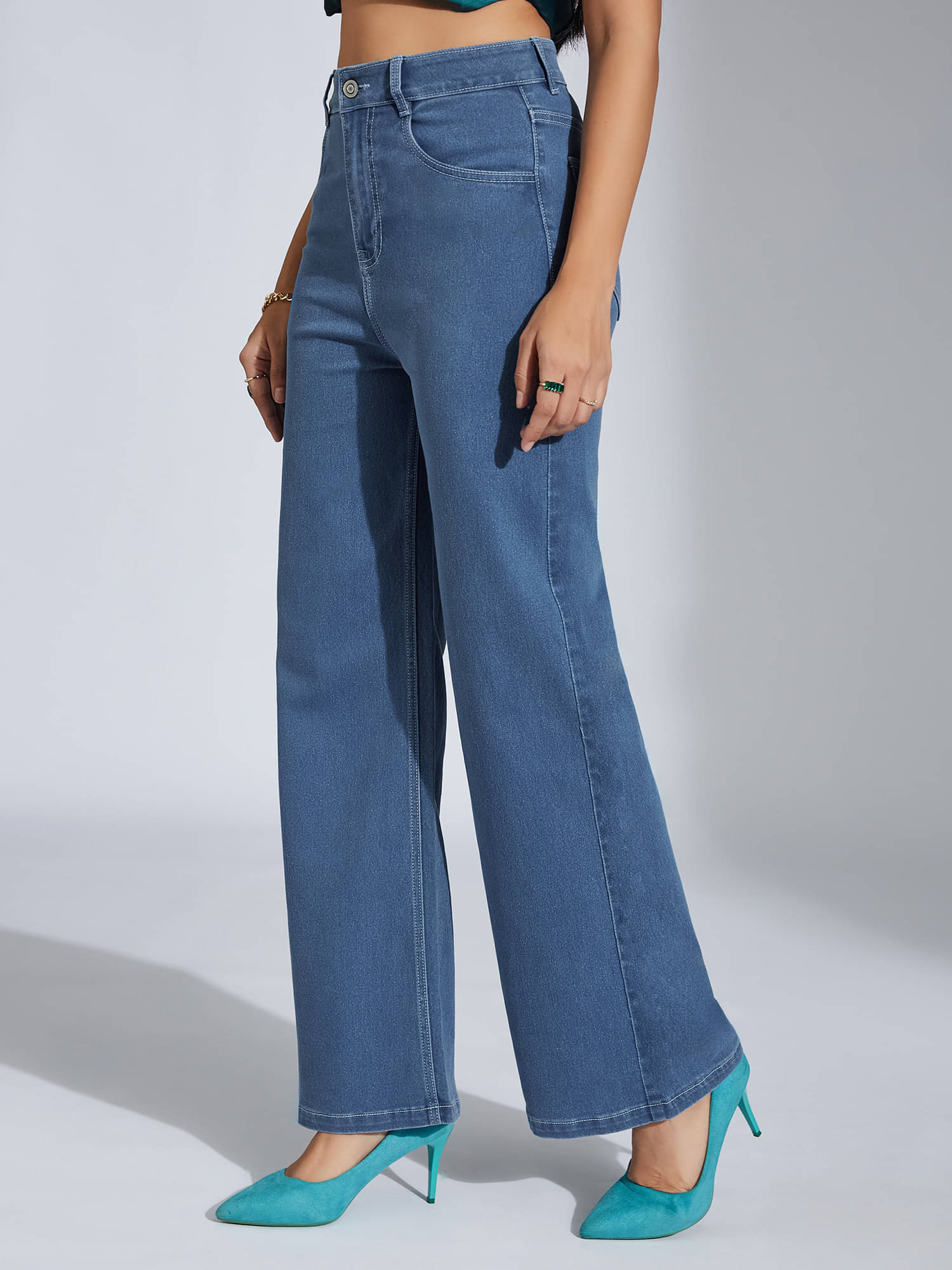     			Miss Chase Women's Wide Leg High-Rise Jeans ( Blue )