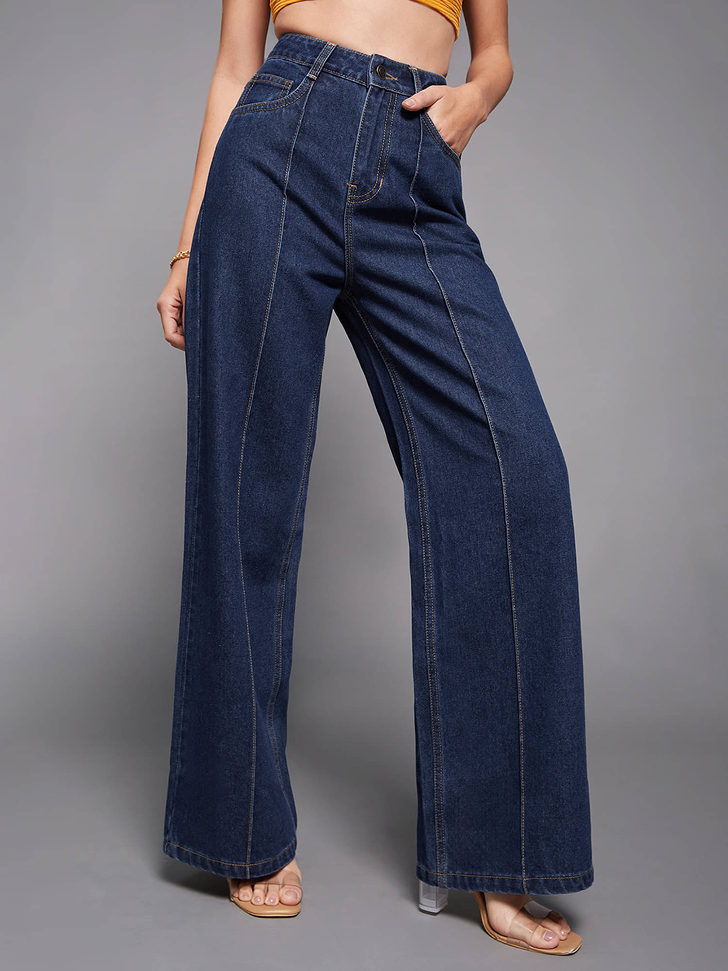     			Miss Chase Women's Wide Leg High-Rise Jeans ( Blue )