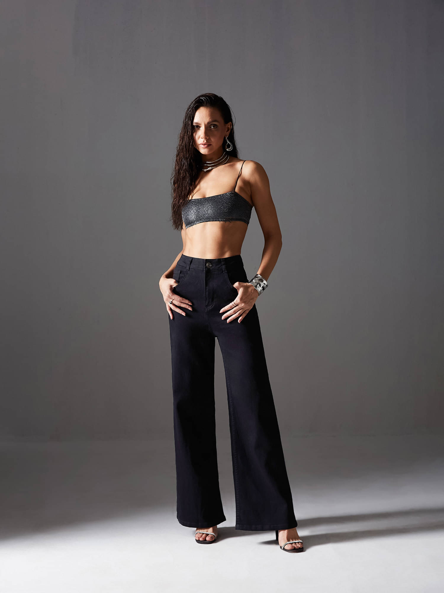     			Miss Chase Women's Wide Leg High-Rise Jeans ( Black )