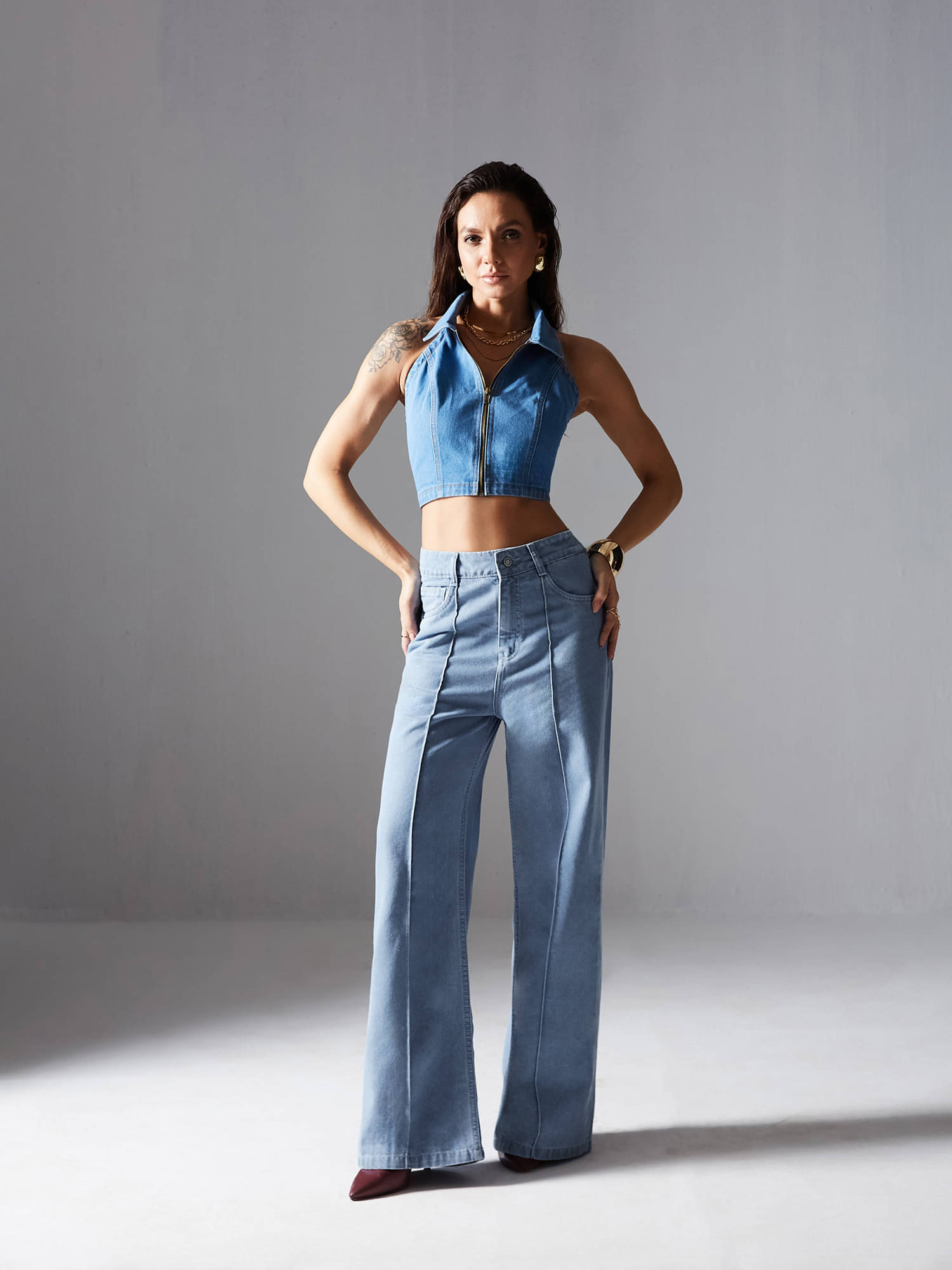     			Miss Chase Women's Wide Leg High-Rise Jeans ( Blue )