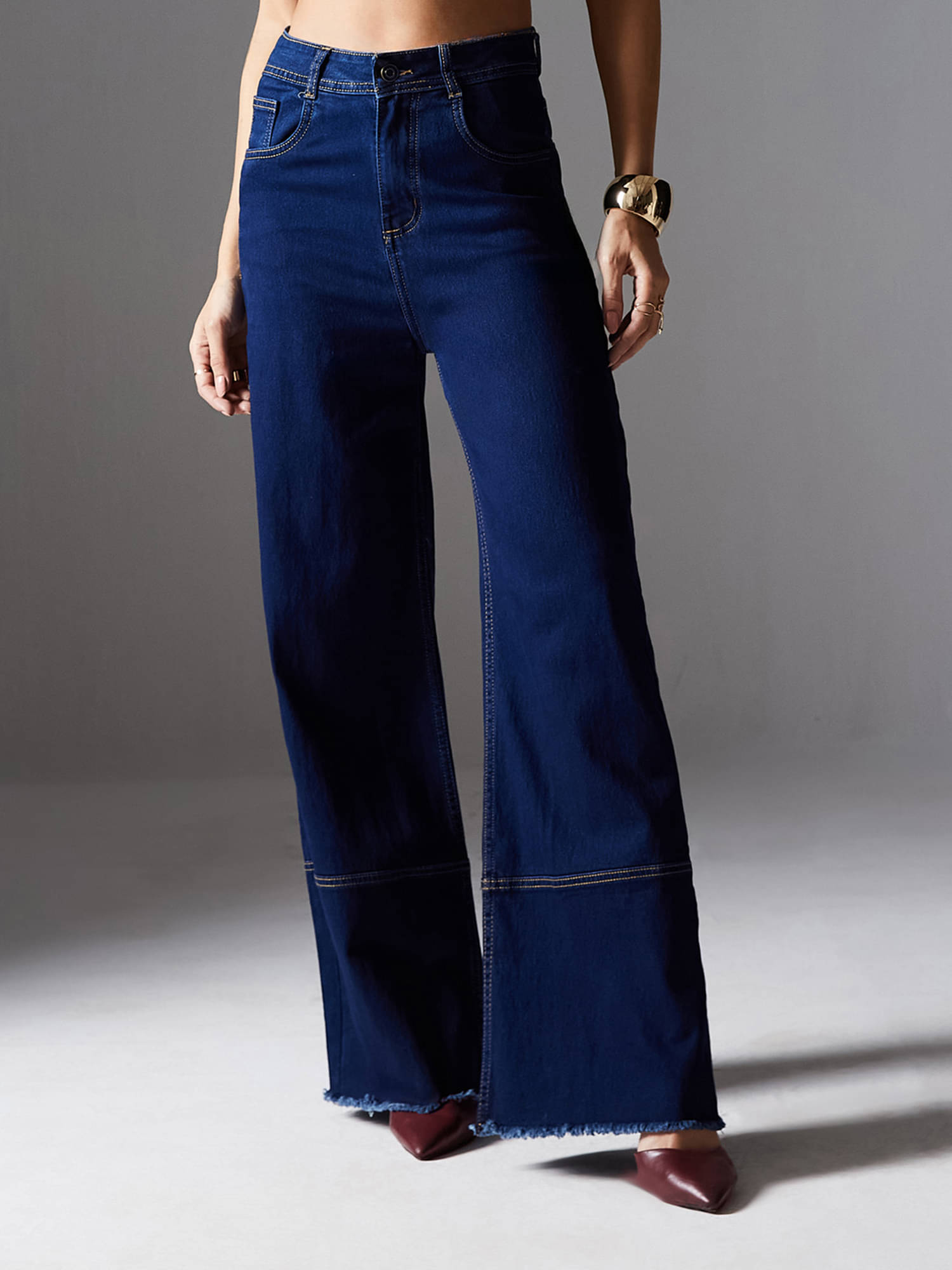     			Miss Chase Women's Wide Leg High-Rise Jeans ( Blue )