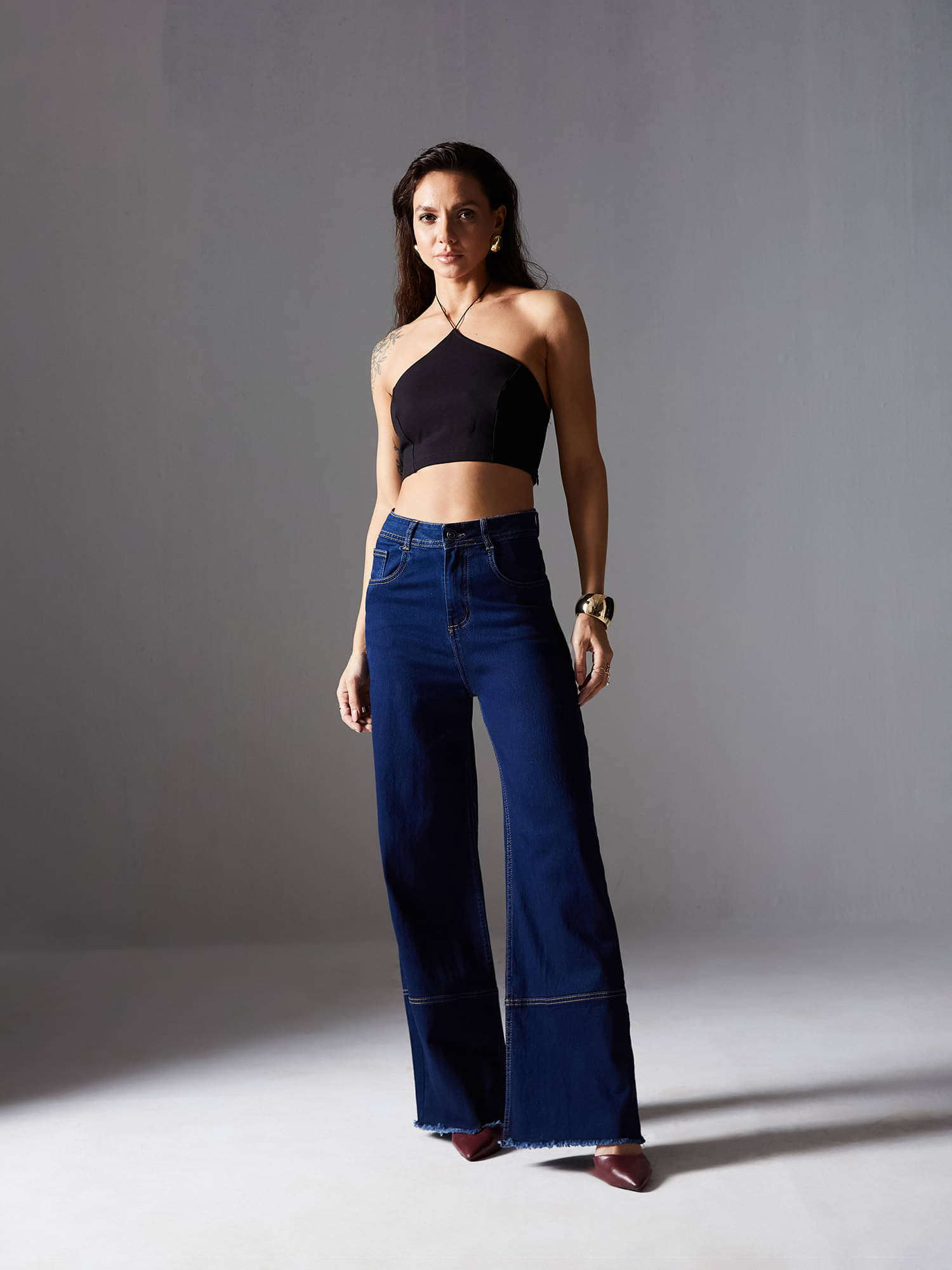     			Miss Chase Women's Wide Leg High-Rise Jeans ( Blue )