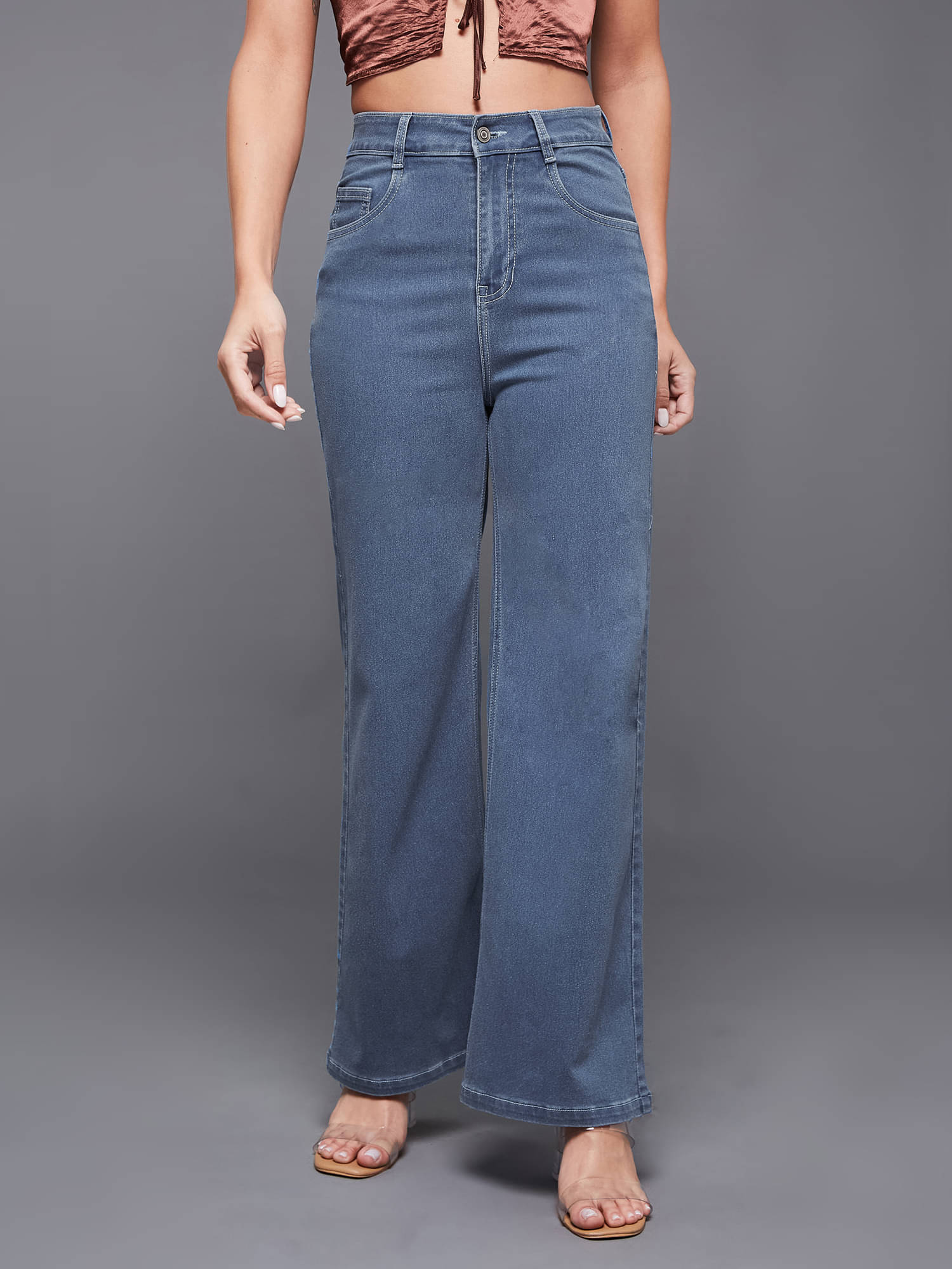     			Miss Chase Women's Wide Leg High-Rise Jeans ( Blue )