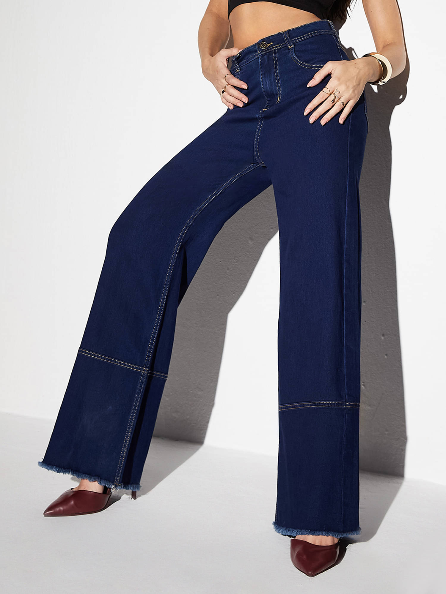     			Miss Chase Women's Wide Leg High-Rise Jeans ( Blue )