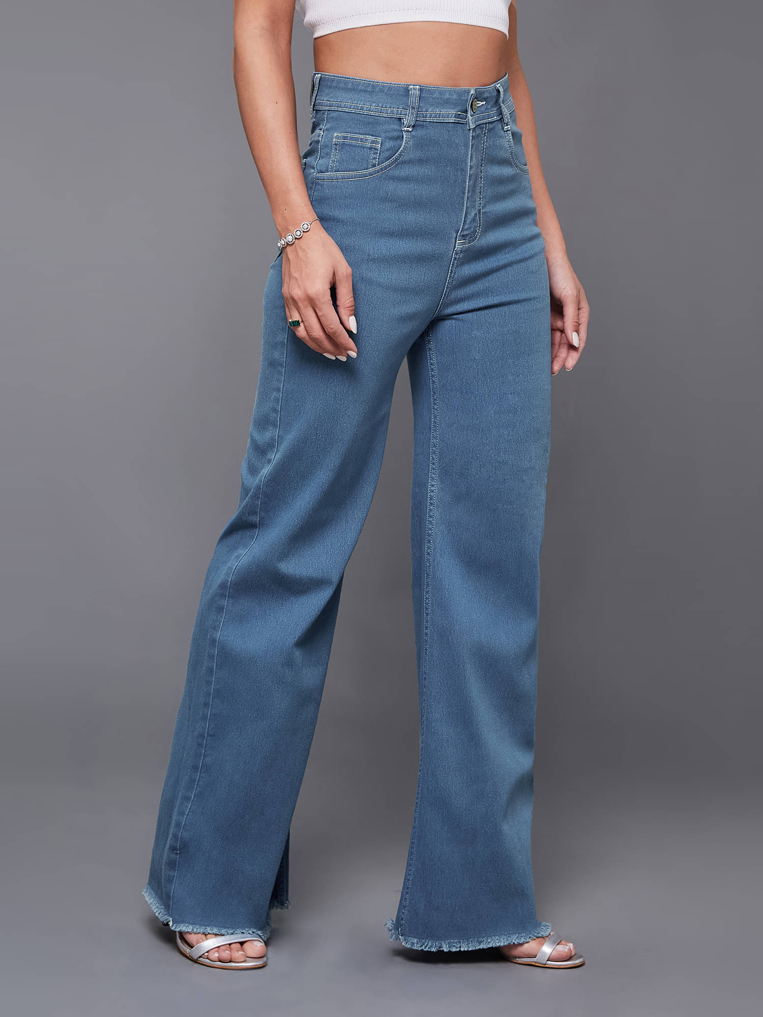     			Miss Chase Women's Wide Leg High-Rise Jeans ( Blue )
