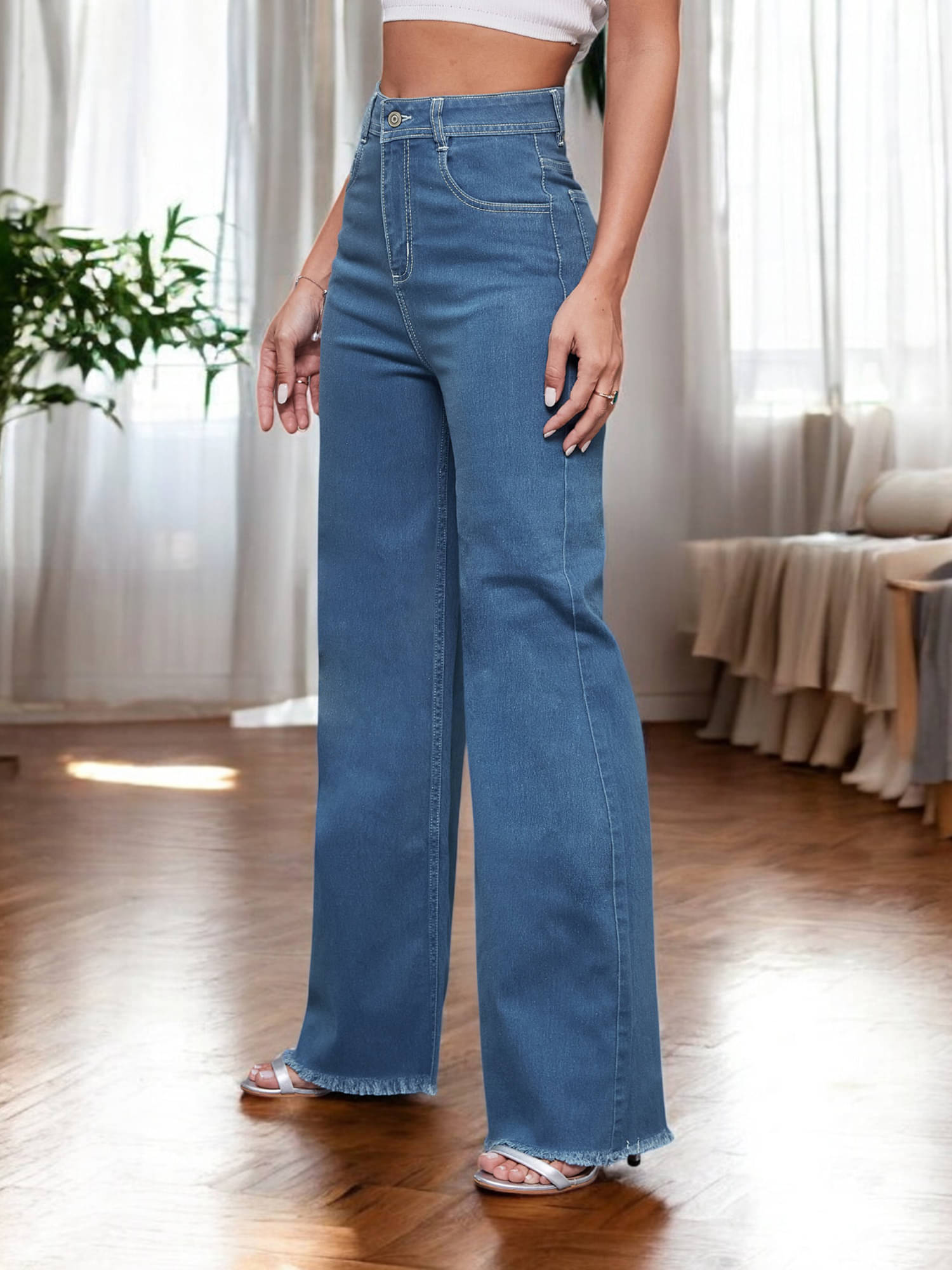     			Miss Chase Women's Wide Leg High-Rise Jeans ( Blue )