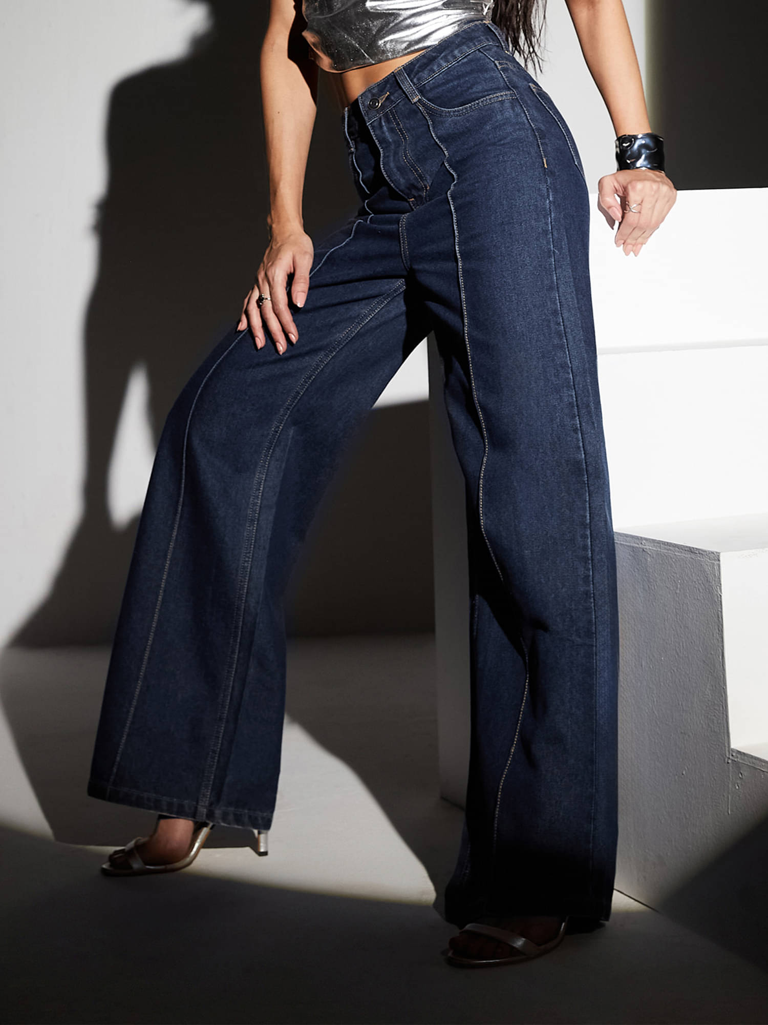     			Miss Chase Women's Wide Leg High-Rise Jeans ( Blue )