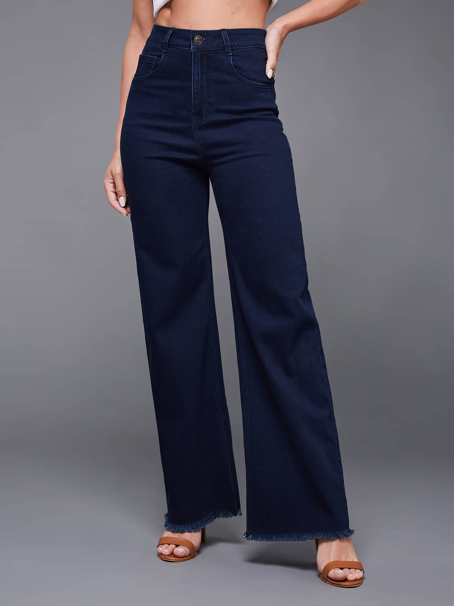     			Miss Chase Women's Wide Leg High-Rise Jeans ( Blue )