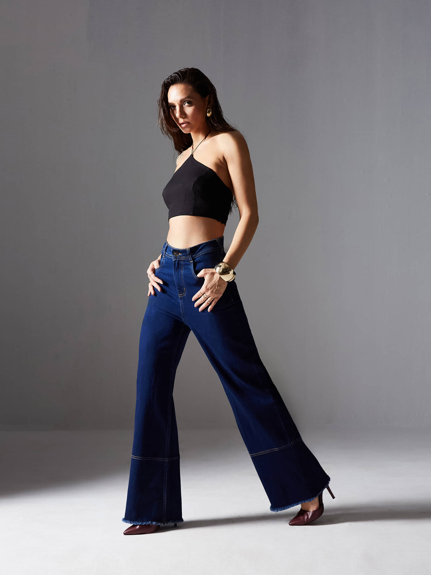     			Miss Chase Women's Wide Leg High-Rise Jeans ( Blue )