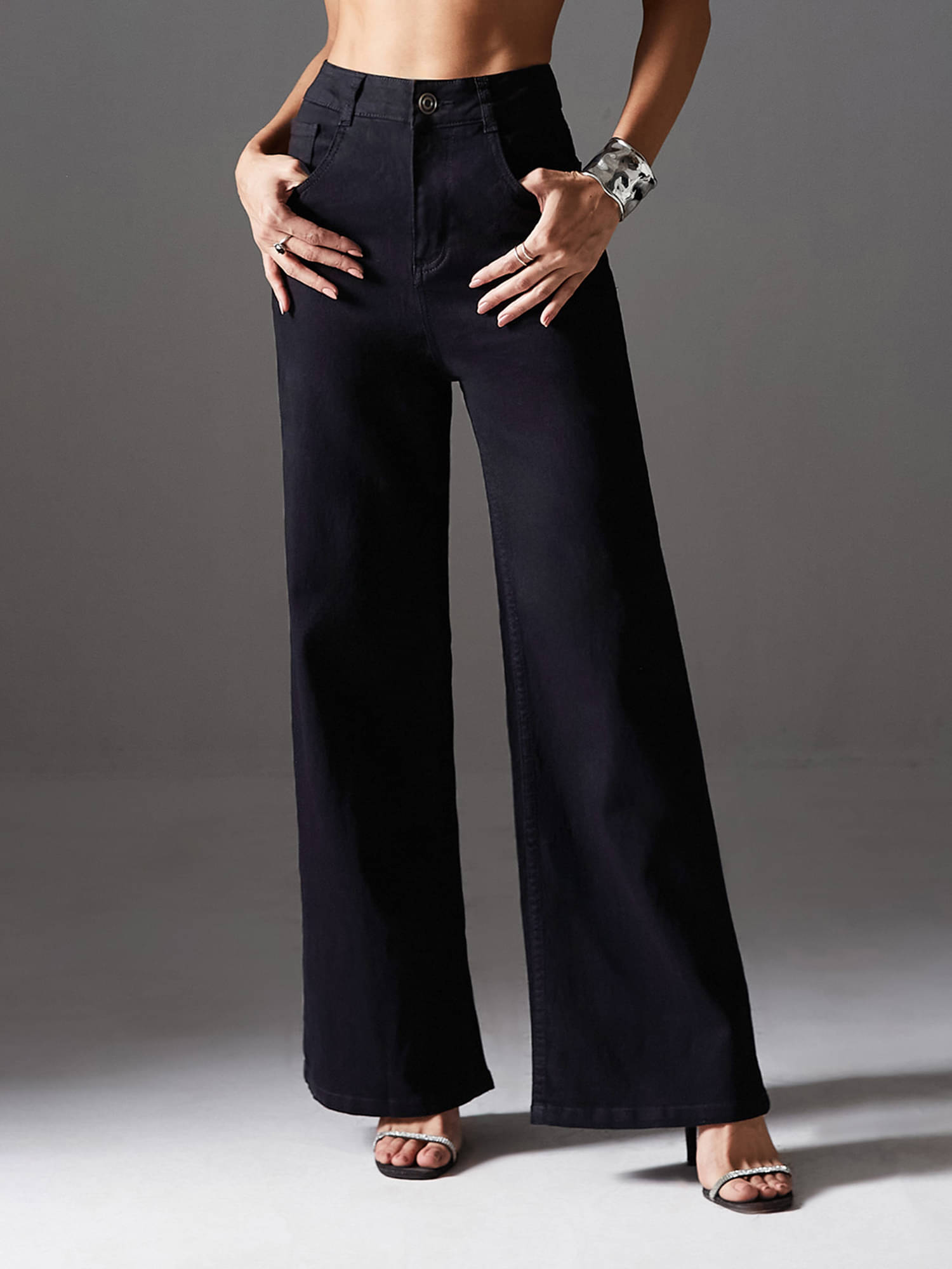     			Miss Chase Women's Wide Leg High-Rise Jeans ( Black )