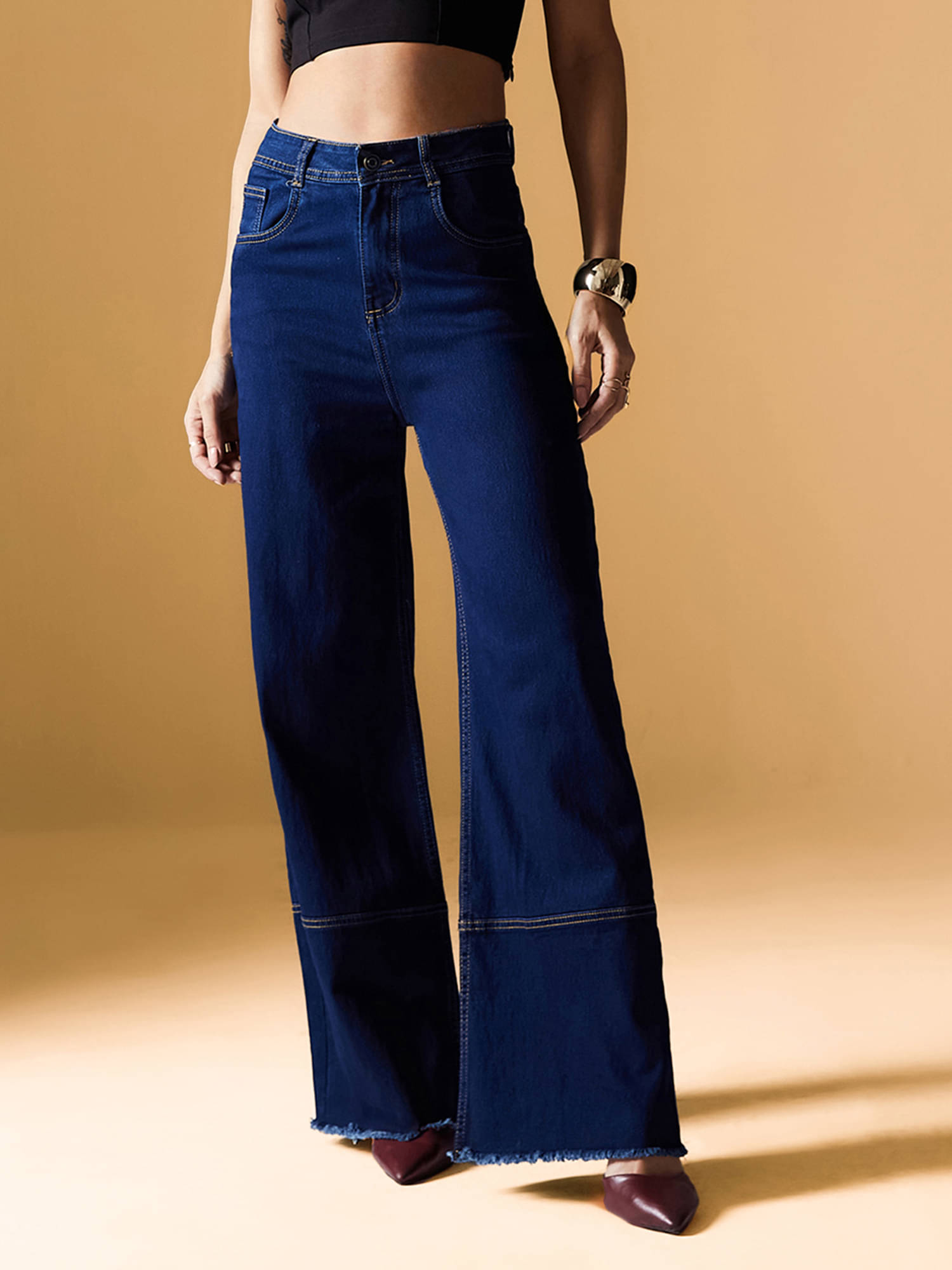     			Miss Chase Women's Wide Leg High-Rise Jeans ( Blue )