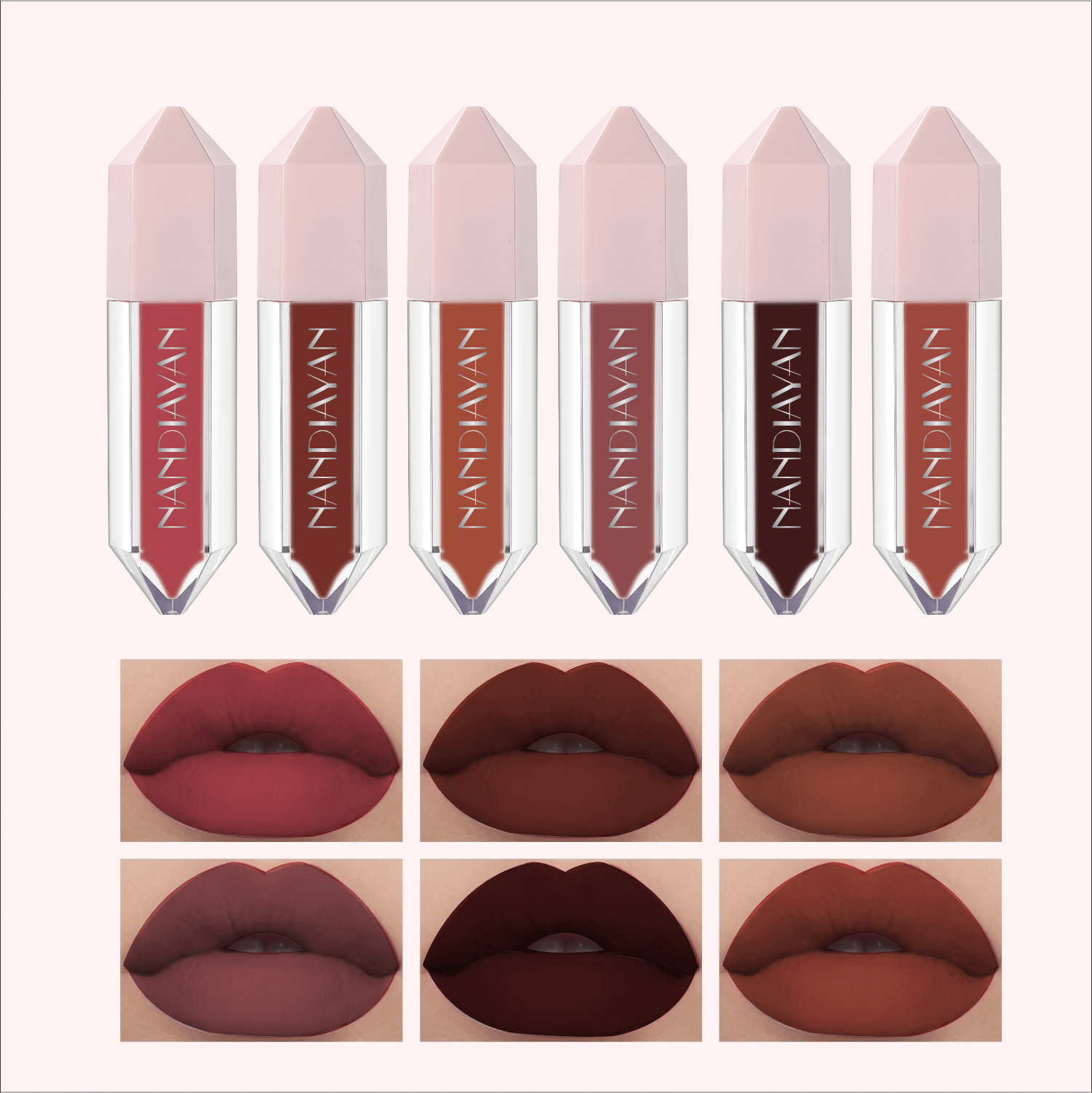 NANDIAYAN Coffee,Brown,Mauve Natural Long Lasting Liquid Lipstick ( Pack of 6 ) NANDIAYAN Coffee,Brown,Mauve Natural Long Lasting Liquid Lipstick ( Pack of 6 )
