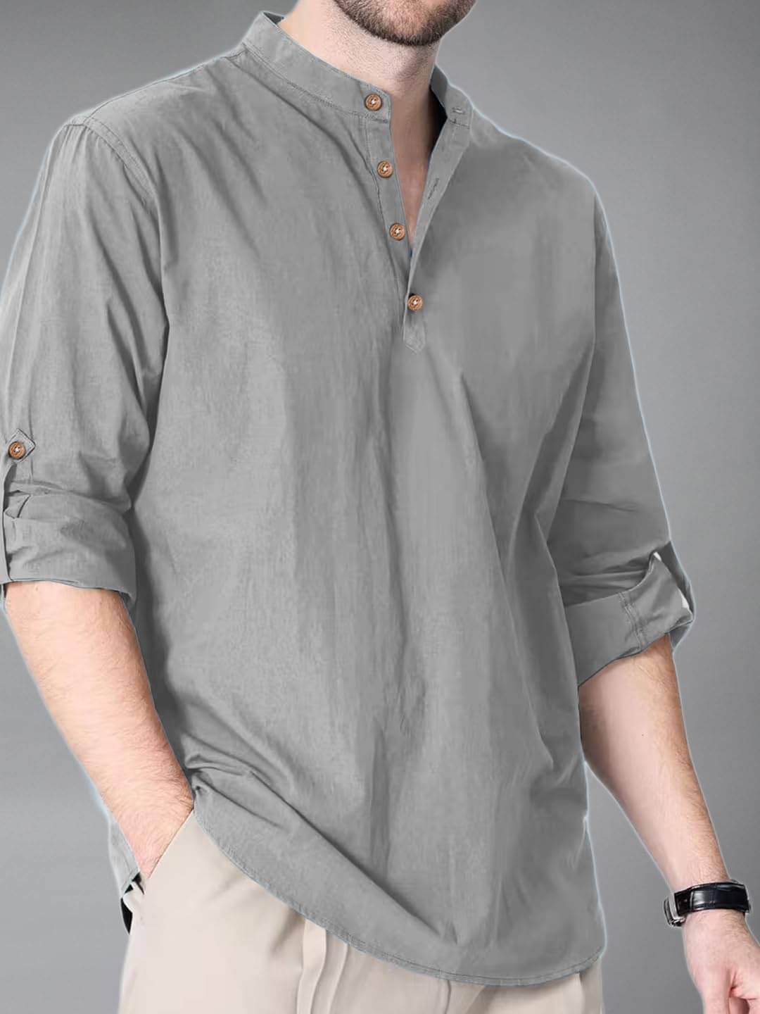     			Navkanj Grey Cotton Blend Men's Shirt Style Kurta ( Pack of 1 )