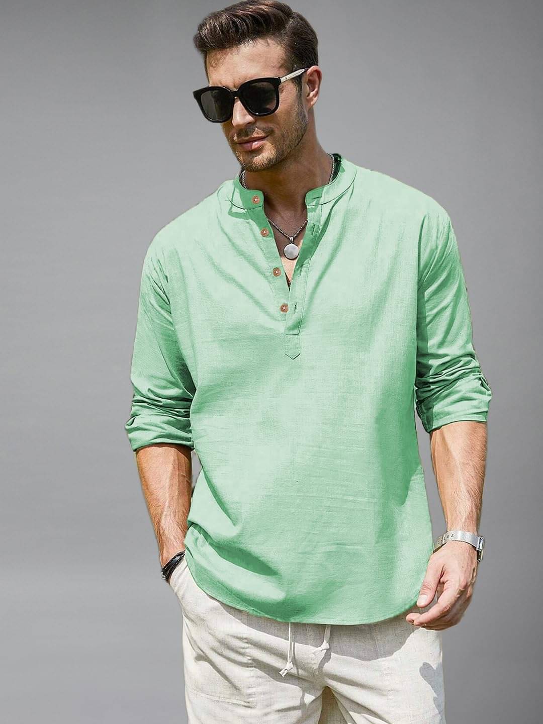     			Navkanj Light Blue Cotton Blend Men's Shirt Style Kurta ( Pack of 1 )