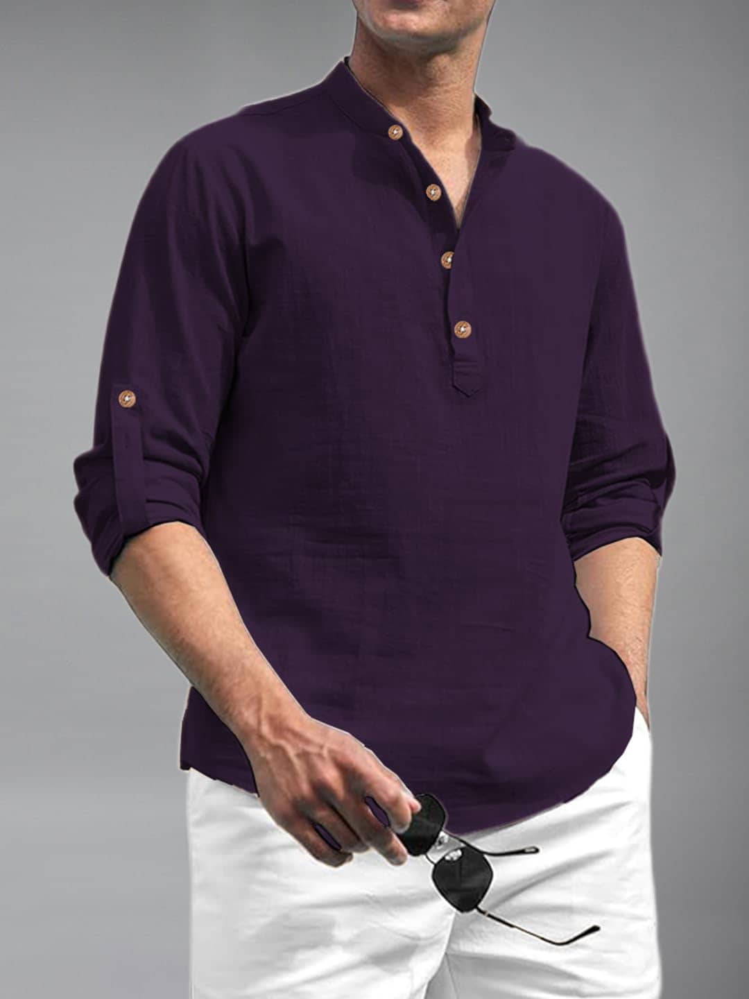 Navkanj Cotton Blend Plain Shirt Style Kurta For Men ( Magenta ) - Kurtas & Kurta Sets | Buy online on ZillyBuy