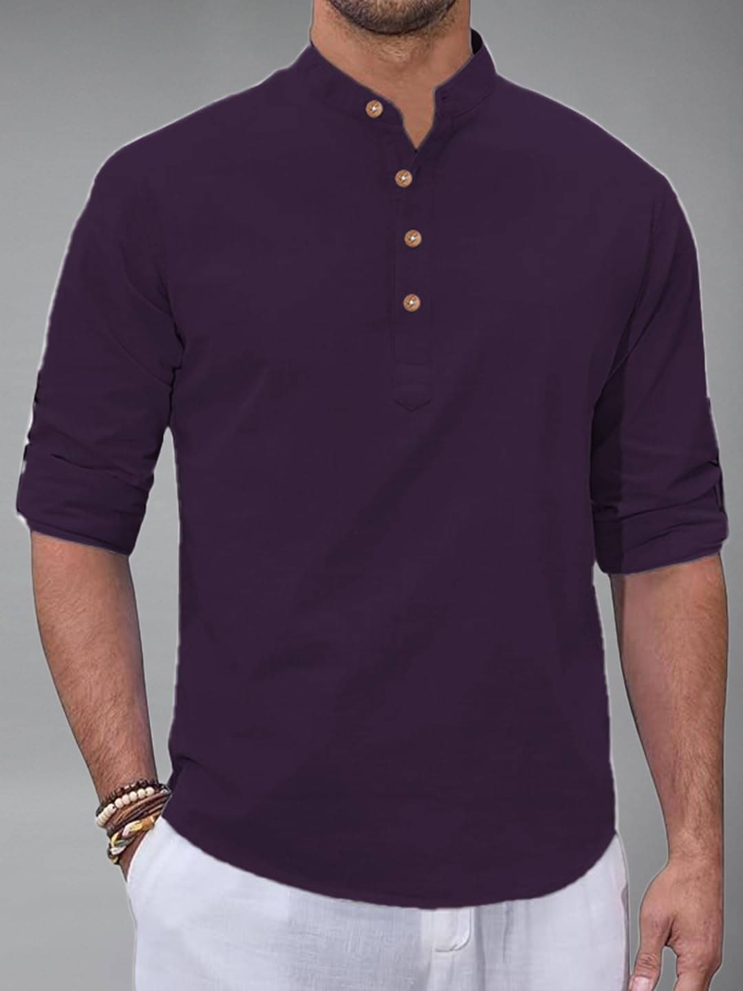 Navkanj Magenta Cotton Blend Men's Shirt Style Kurta ( Pack of 1 )     			Navkanj Magenta Cotton Blend Men's Shirt Style Kurta ( Pack of 1 )