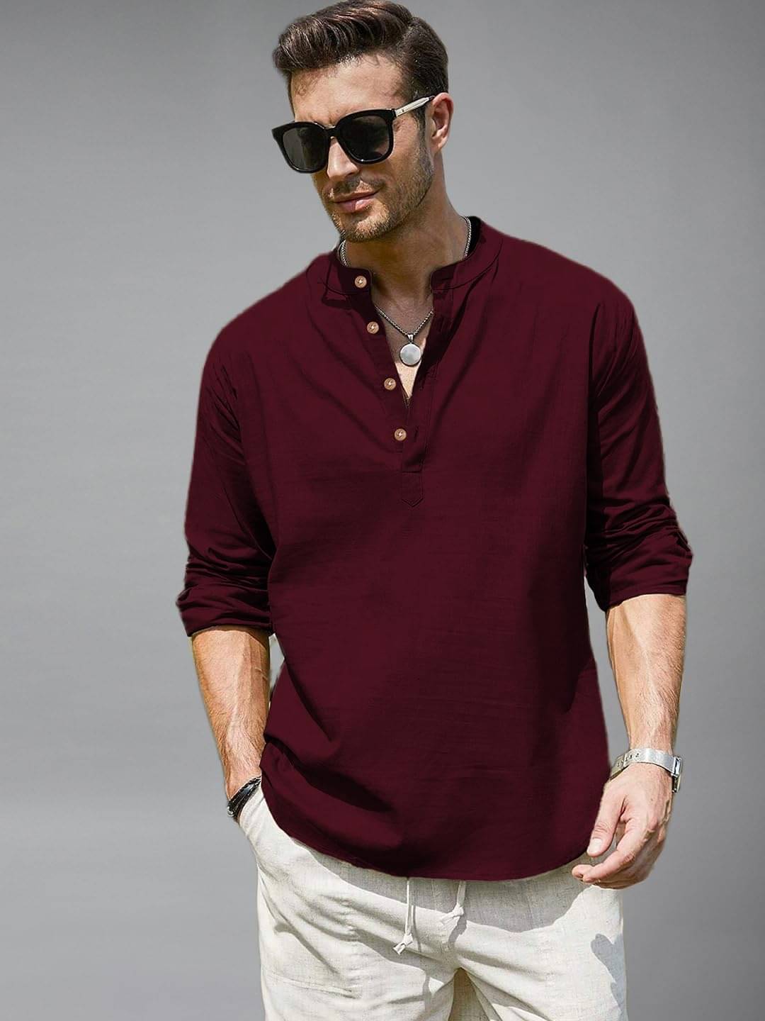     			Navkanj Maroon Cotton Blend Men's Shirt Style Kurta ( Pack of 1 )