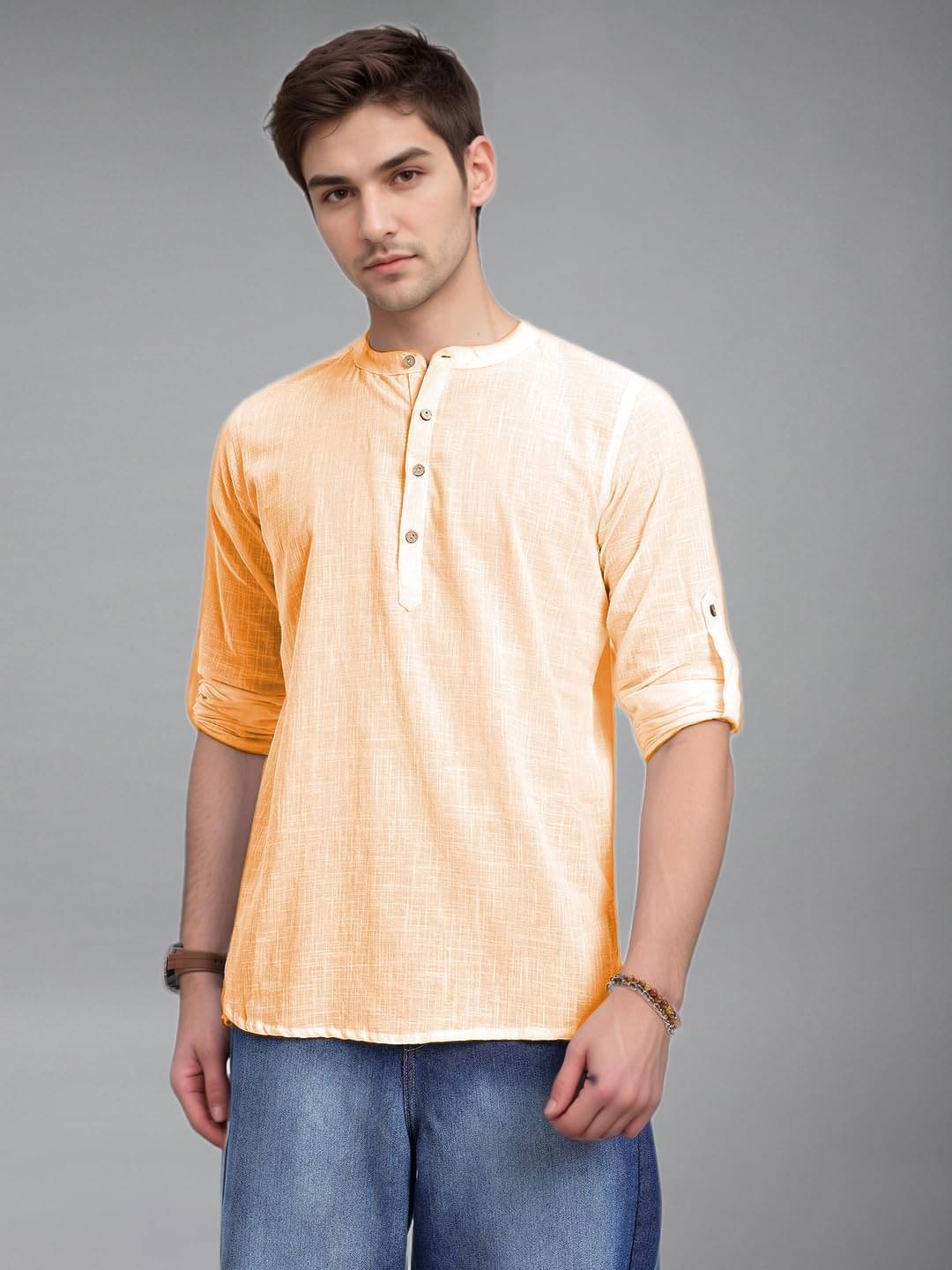     			Navkanj Orange Cotton Blend Men's Shirt Style Kurta ( Pack of 1 )