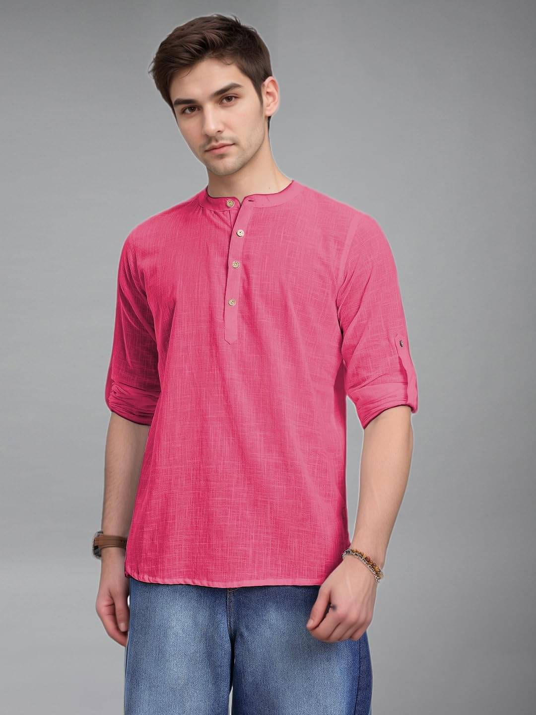 Navkanj Pink Cotton Blend Men's Shirt Style Kurta ( Pack of 1 ) Navkanj Pink Cotton Blend Men's Shirt Style Kurta ( Pack of 1 )