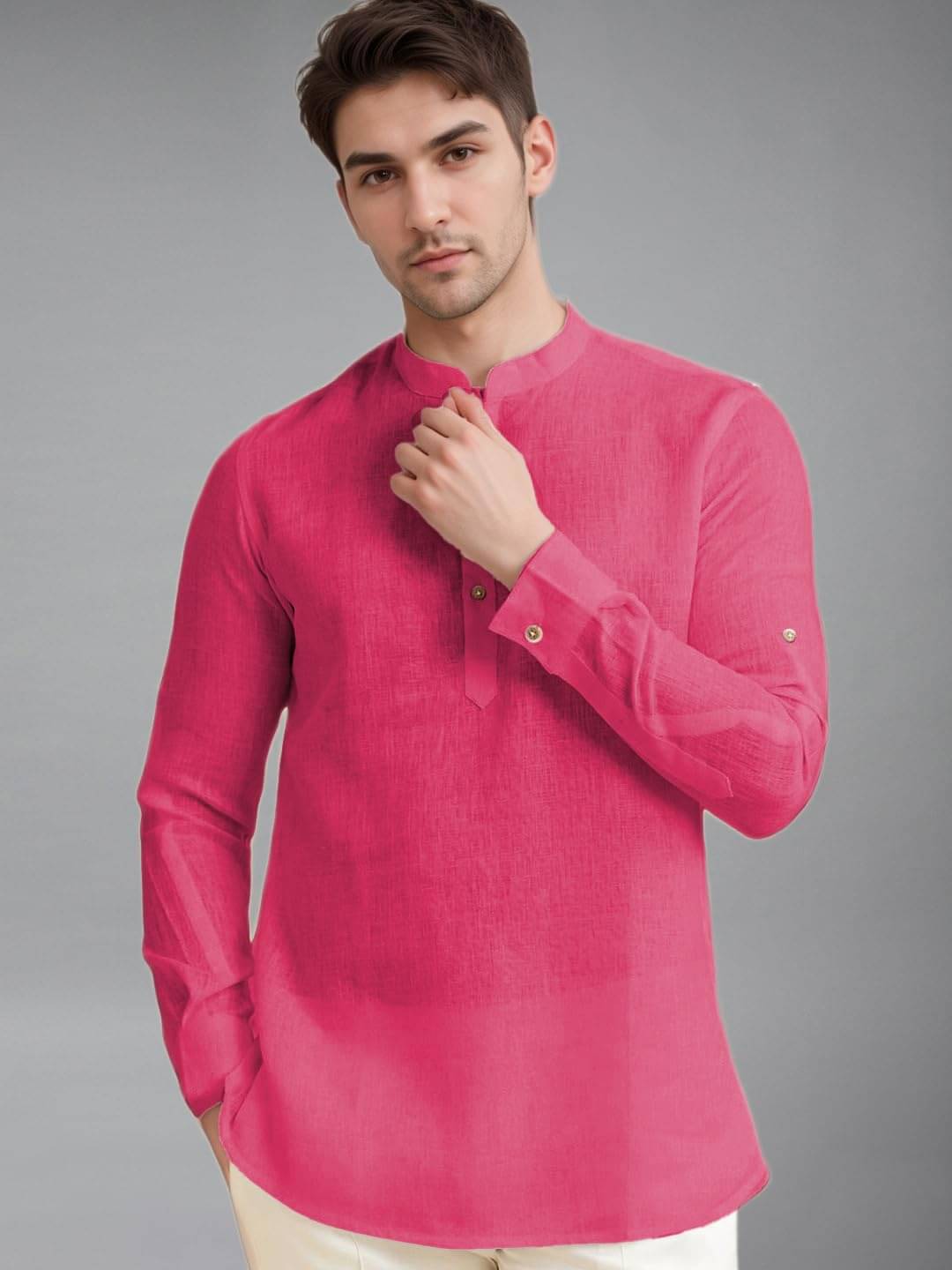     			Navkanj Pink Cotton Blend Men's Shirt Style Kurta ( Pack of 1 )