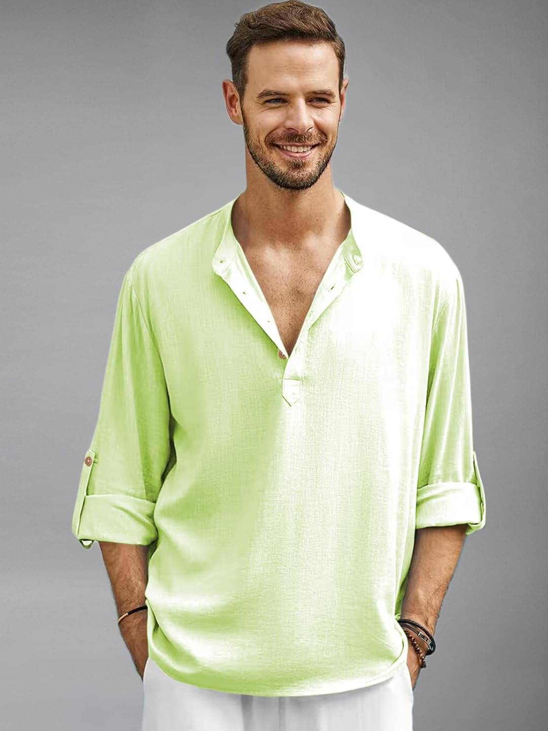     			Navkanj Sea Green Cotton Blend Men's Shirt Style Kurta ( Pack of 1 )