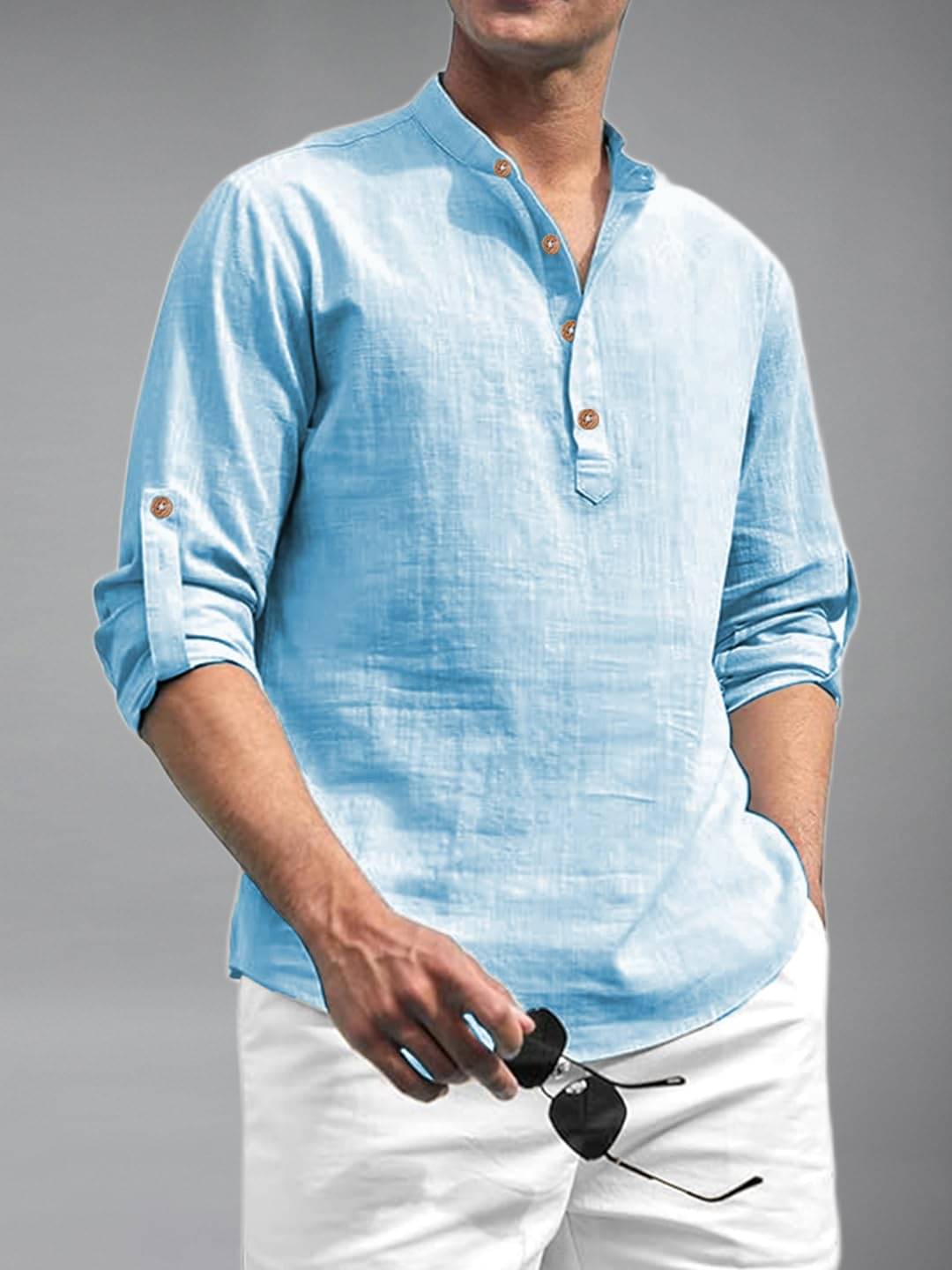     			Navkanj Sky Blue Cotton Blend Men's Shirt Style Kurta ( Pack of 1 )