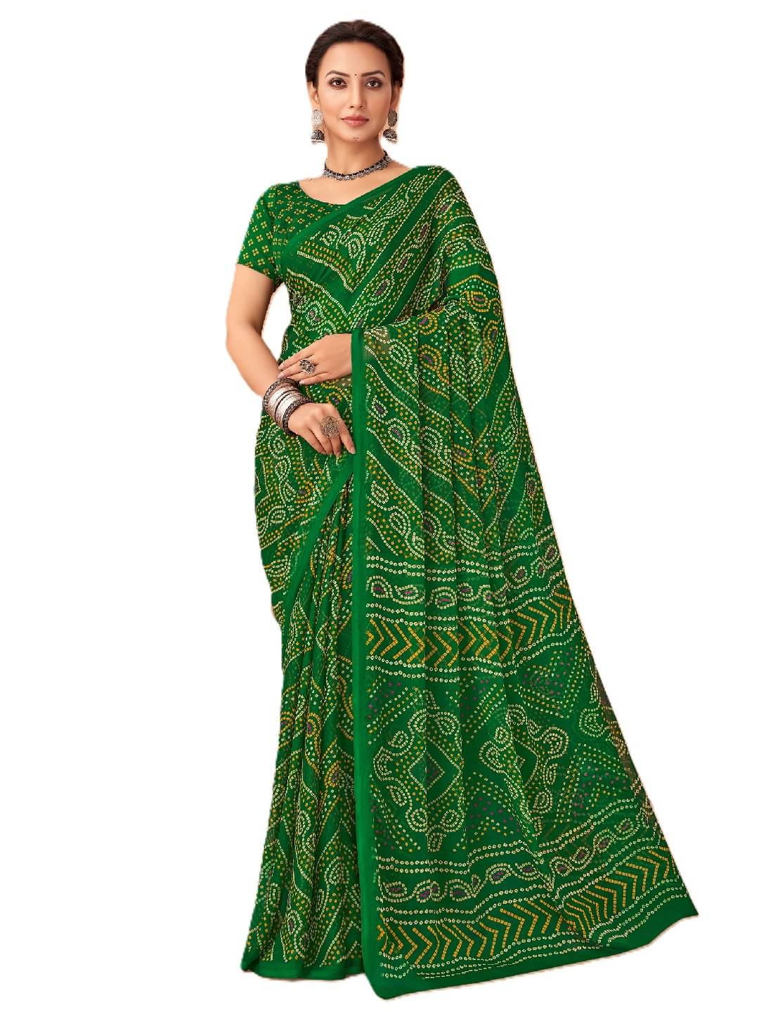 PANZORA Chiffon Printed Regular Saree With Unstitched Blouse Piece ( Green ) PANZORA Chiffon Printed Regular Saree With Unstitched Blouse Piece ( Green )