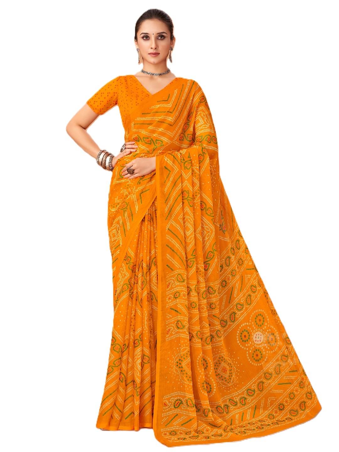     			PANZORA Chiffon Printed Regular Saree With Unstitched Blouse Piece ( Yellow )
