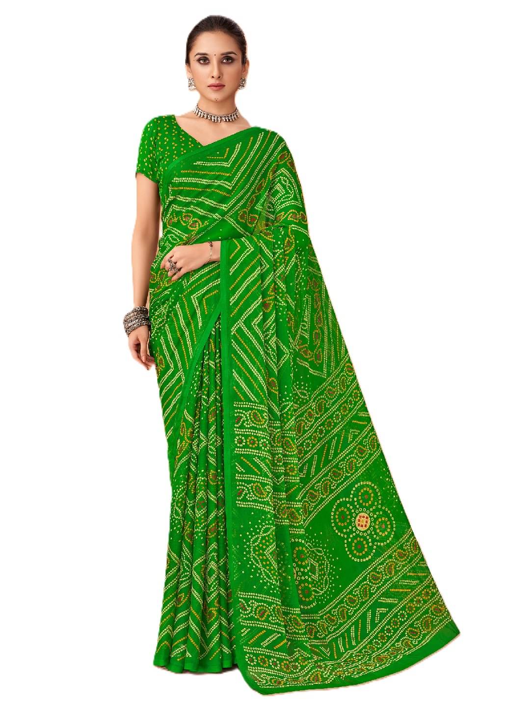 PANZORA Chiffon Printed Regular Saree With Unstitched Blouse Piece ( Lime Green ) PANZORA Chiffon Printed Regular Saree With Unstitched Blouse Piece ( Lime Green )