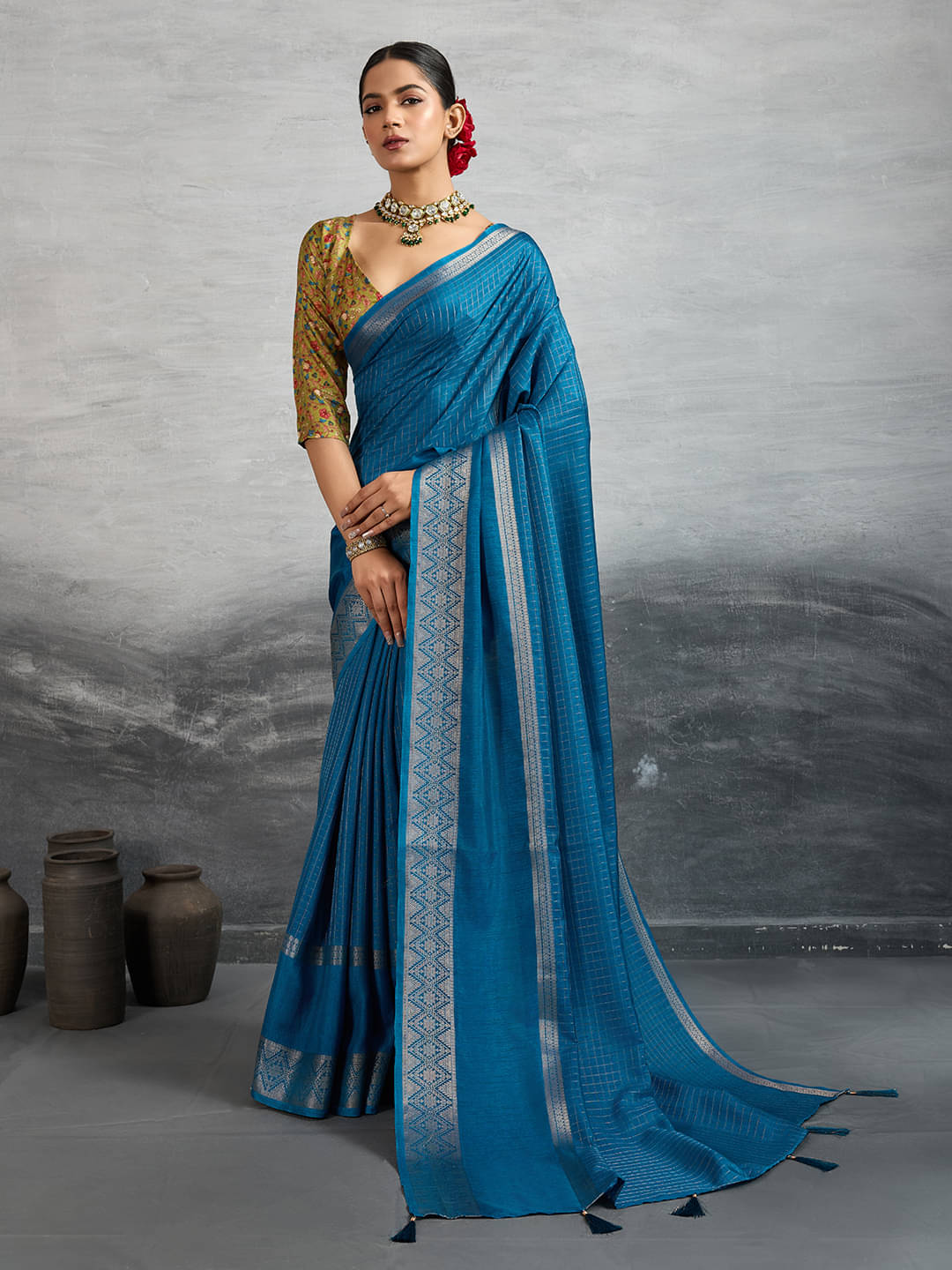     			PANZORA Cotton Blend Solid Regular Saree With Unstitched Blouse Piece ( Light Blue )