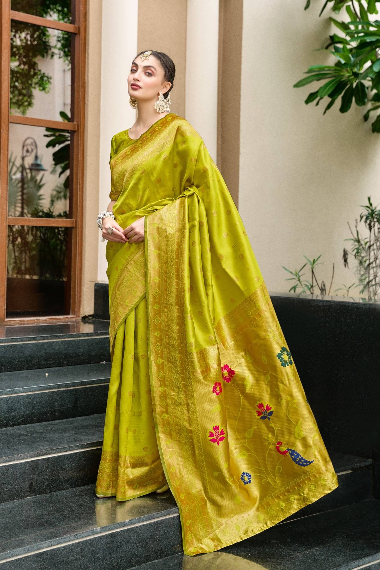 PANZORA Cotton Blend Solid Regular Saree With Unstitched Blouse Piece ( Olive ) PANZORA Cotton Blend Solid Regular Saree With Unstitched Blouse Piece ( Olive )