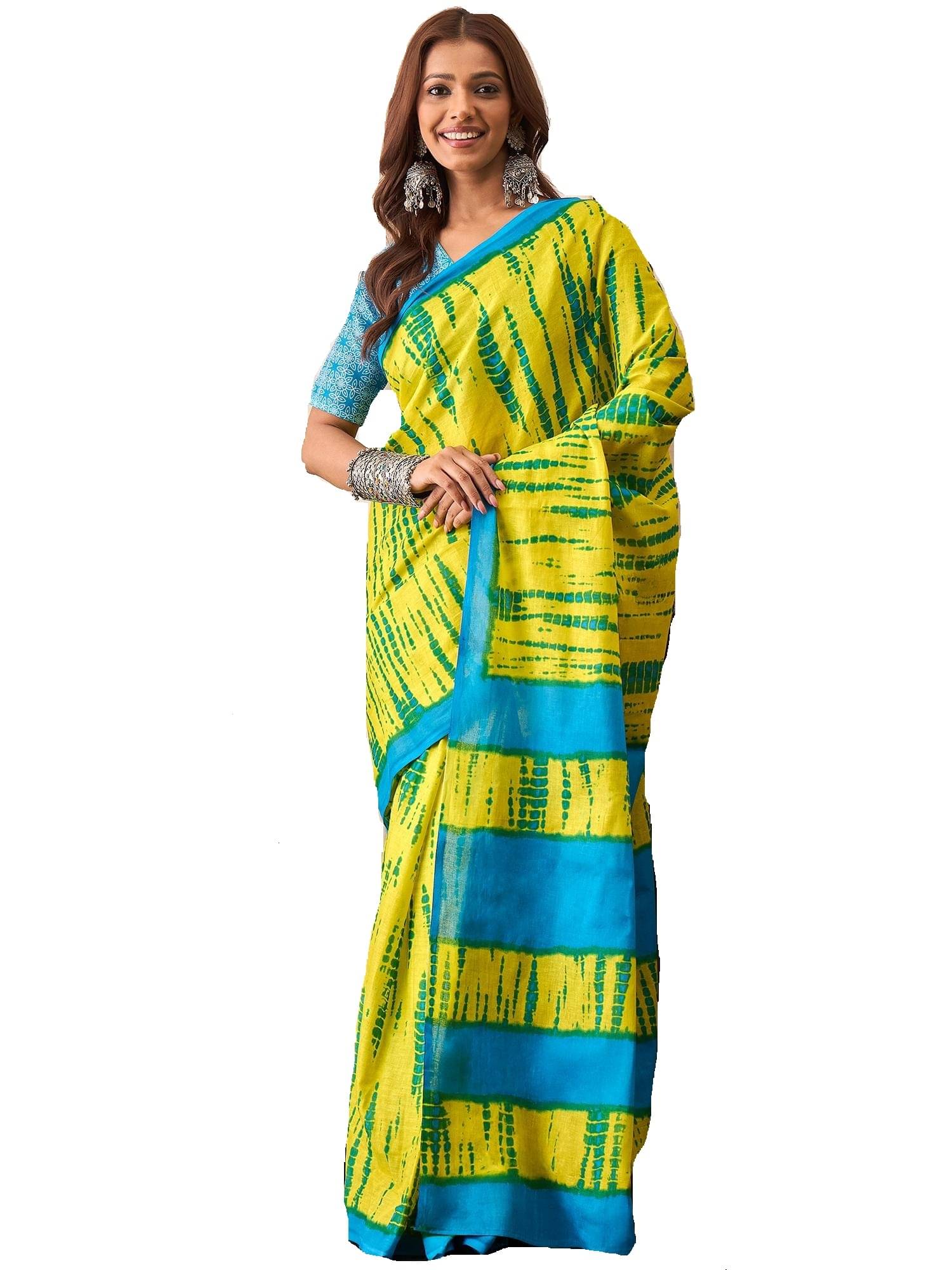 PANZORA Cotton Dyed Regular Saree With Unstitched Blouse Piece ( Yellow ) PANZORA Cotton Dyed Regular Saree With Unstitched Blouse Piece ( Yellow )