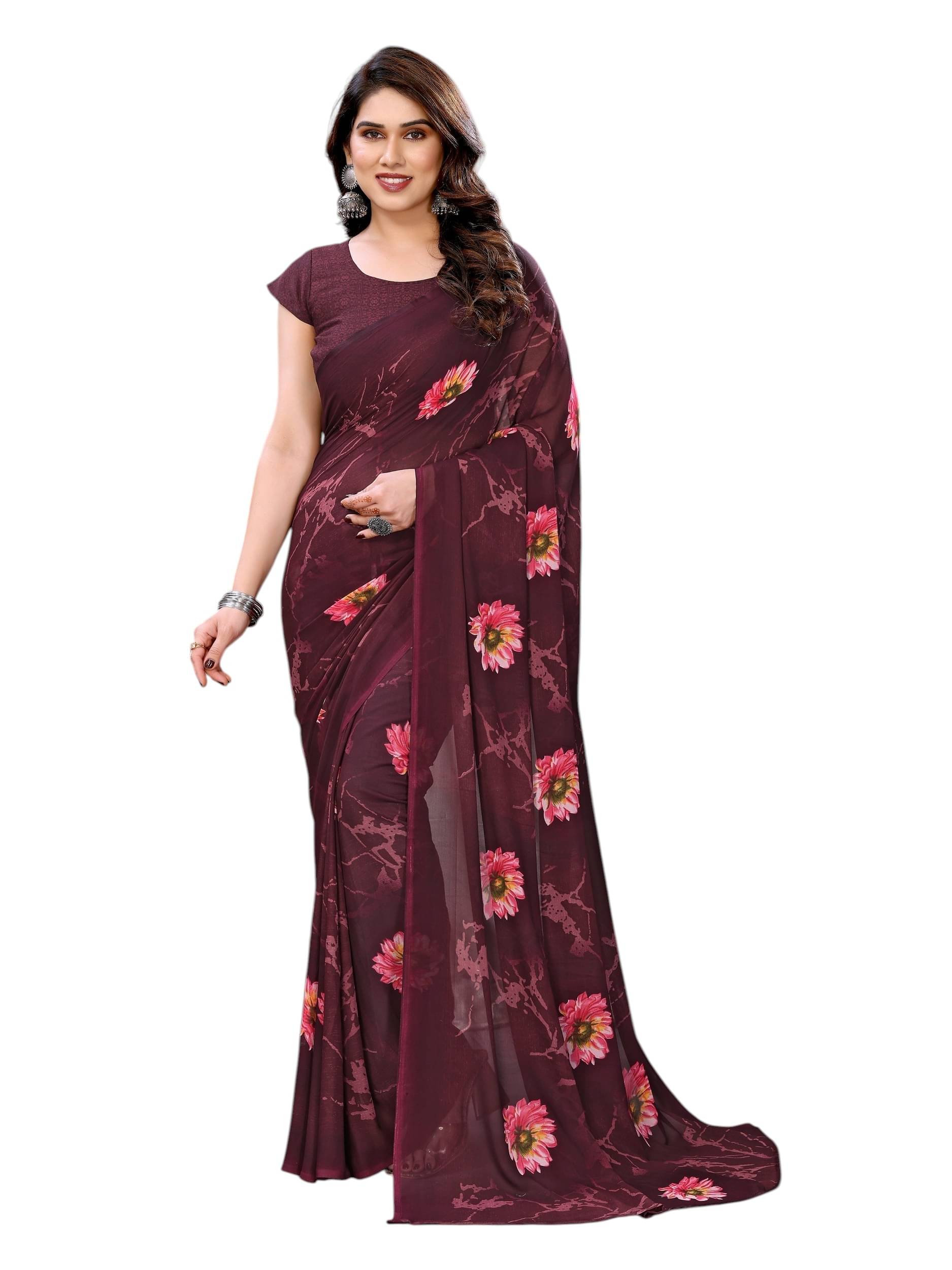     			PANZORA Georgette Solid Regular Saree With Unstitched Blouse Piece ( Maroon )