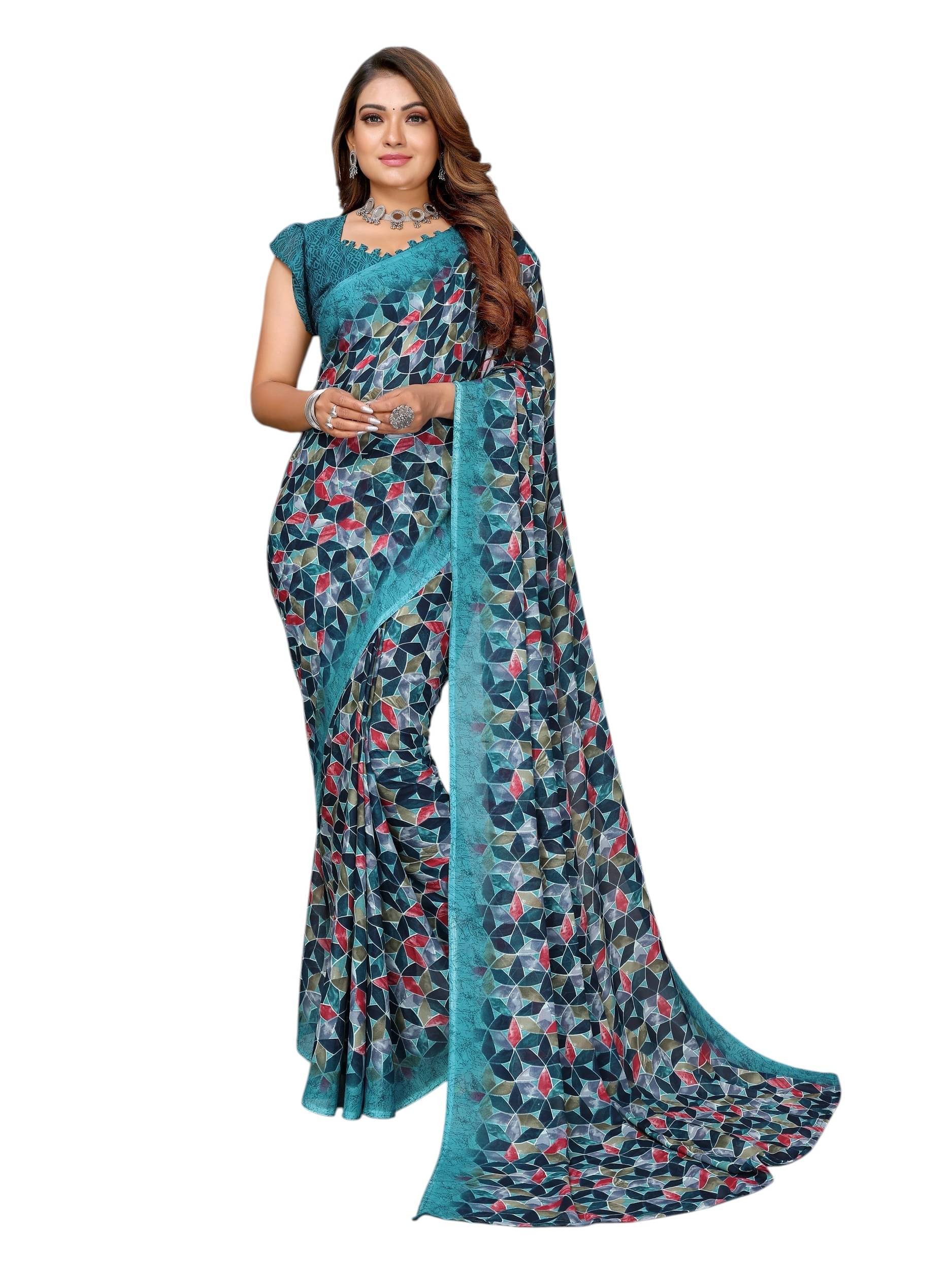     			PANZORA Georgette Solid Regular Saree With Unstitched Blouse Piece ( Blue )