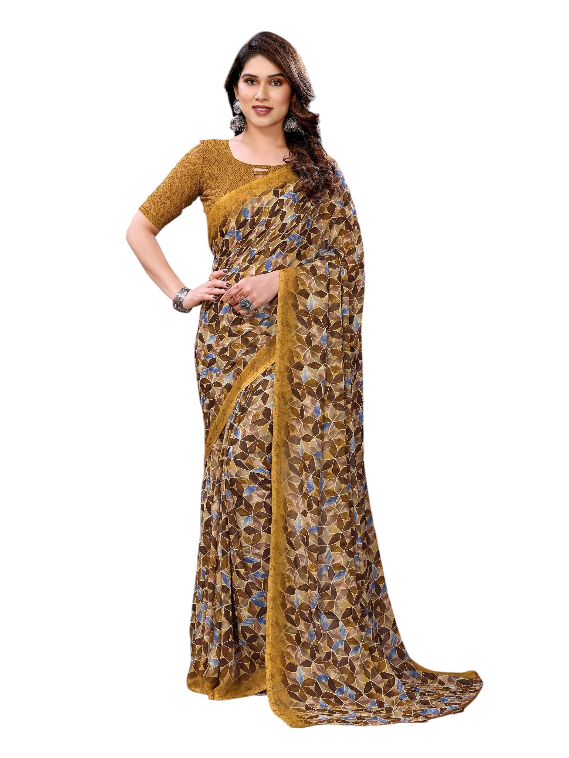     			PANZORA Georgette Solid Regular Saree With Unstitched Blouse Piece ( Mustard )