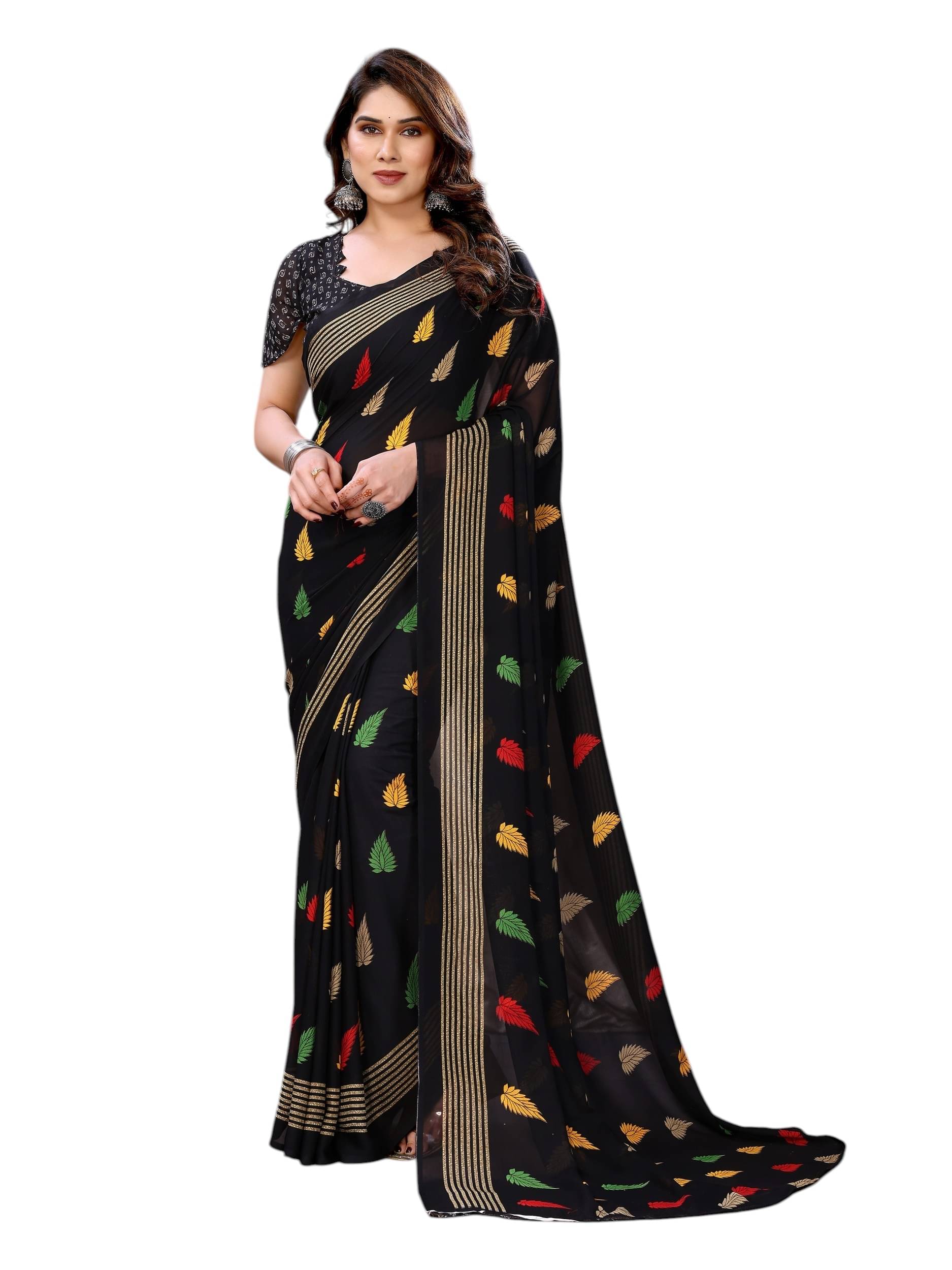     			PANZORA Georgette Solid Regular Saree With Unstitched Blouse Piece ( Black )