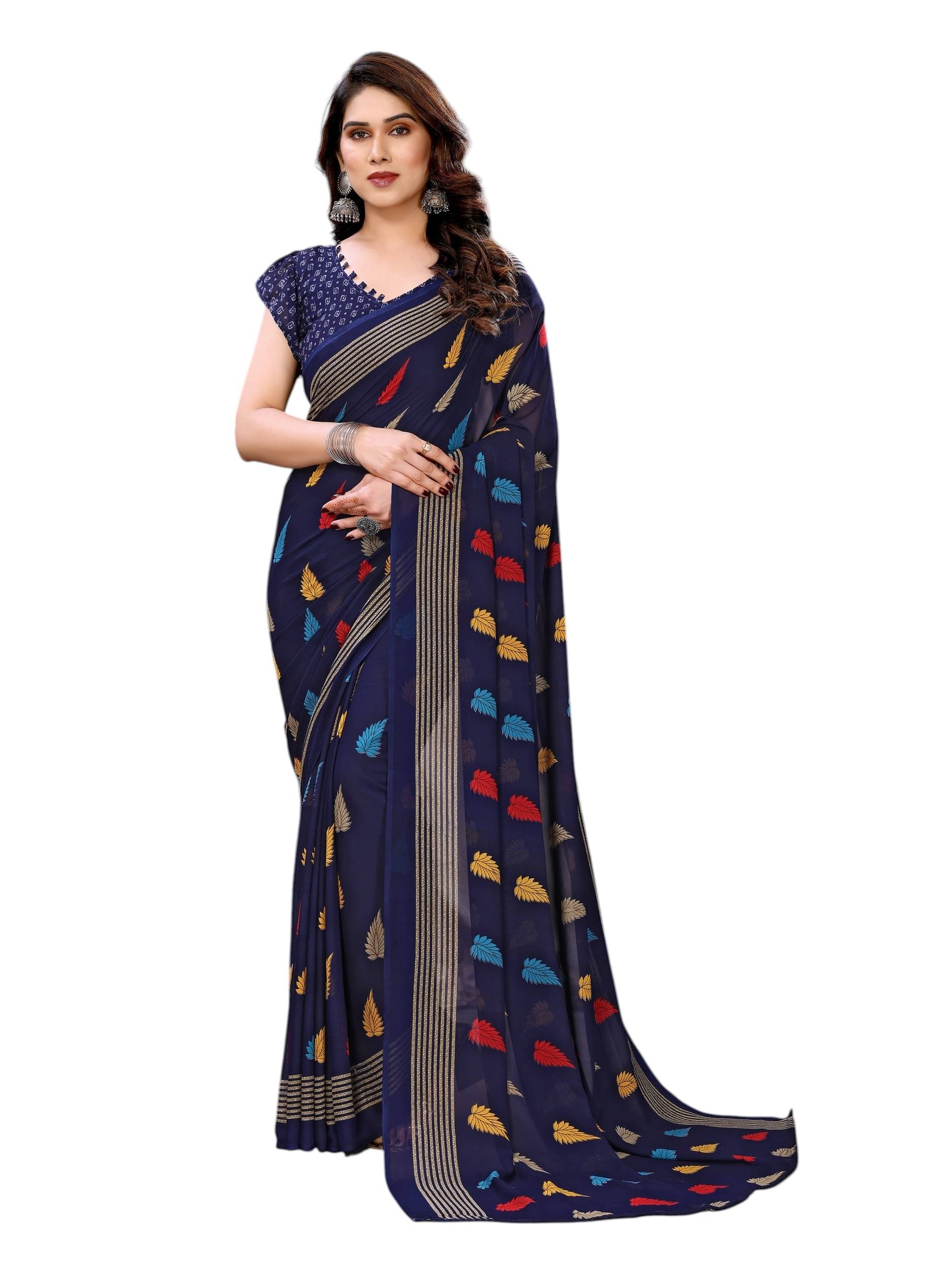     			PANZORA Georgette Solid Regular Saree With Unstitched Blouse Piece ( Blue )