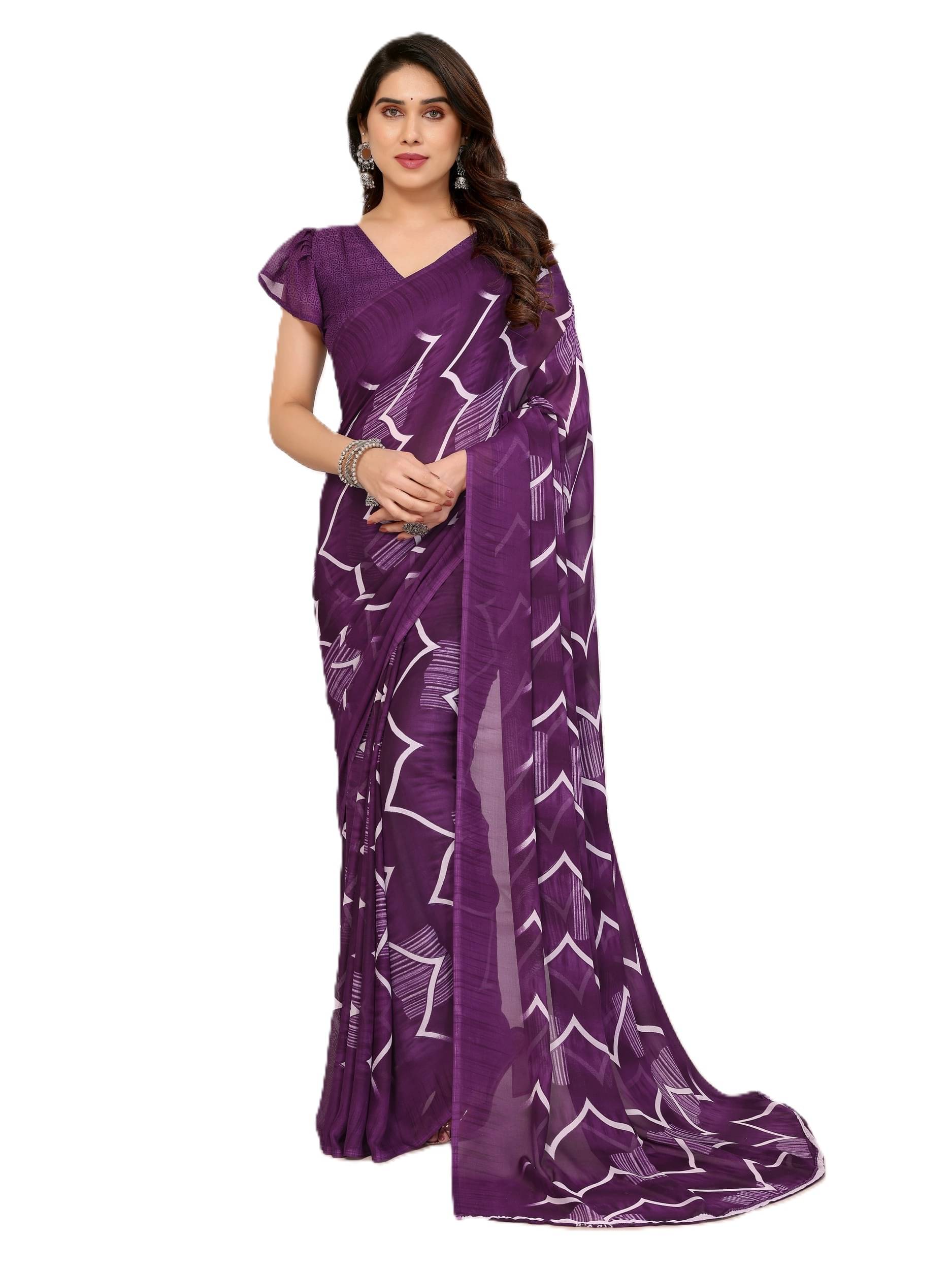     			PANZORA Georgette Solid Regular Saree With Unstitched Blouse Piece ( Purple )