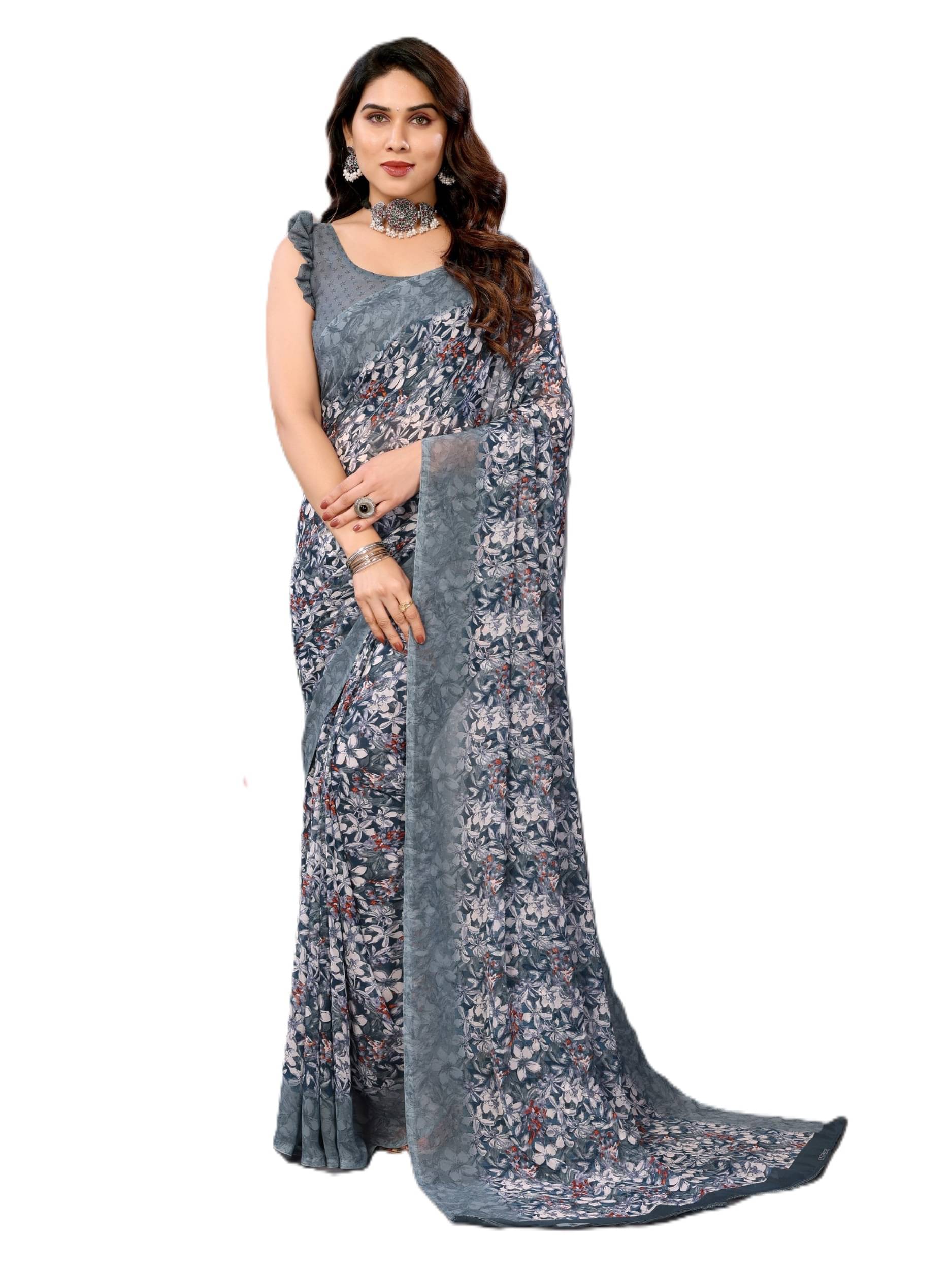PANZORA Georgette Solid Regular Saree With Unstitched Blouse Piece ( Teal ) PANZORA Georgette Solid Regular Saree With Unstitched Blouse Piece ( Teal )