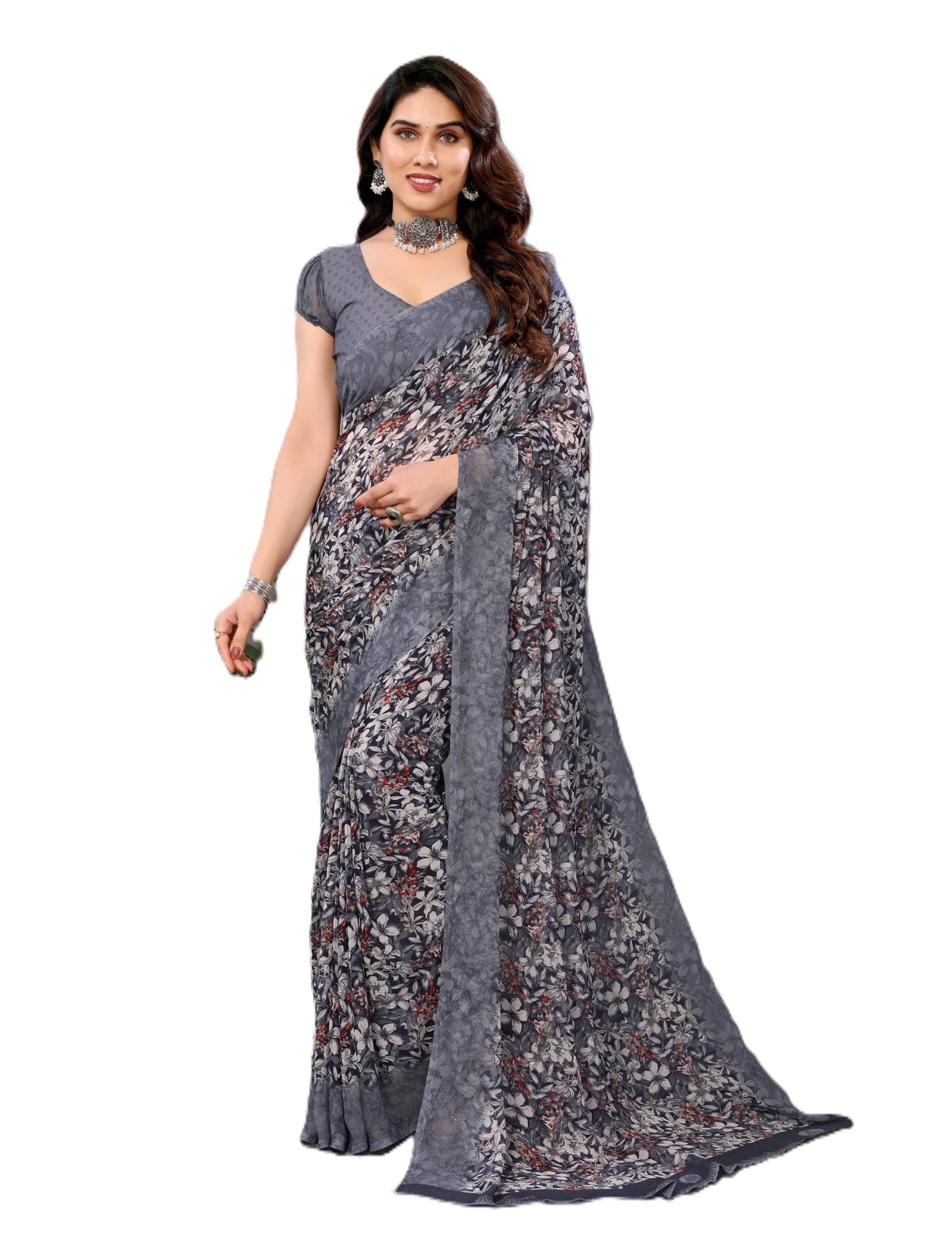     			PANZORA Georgette Solid Regular Saree With Unstitched Blouse Piece ( Grey )