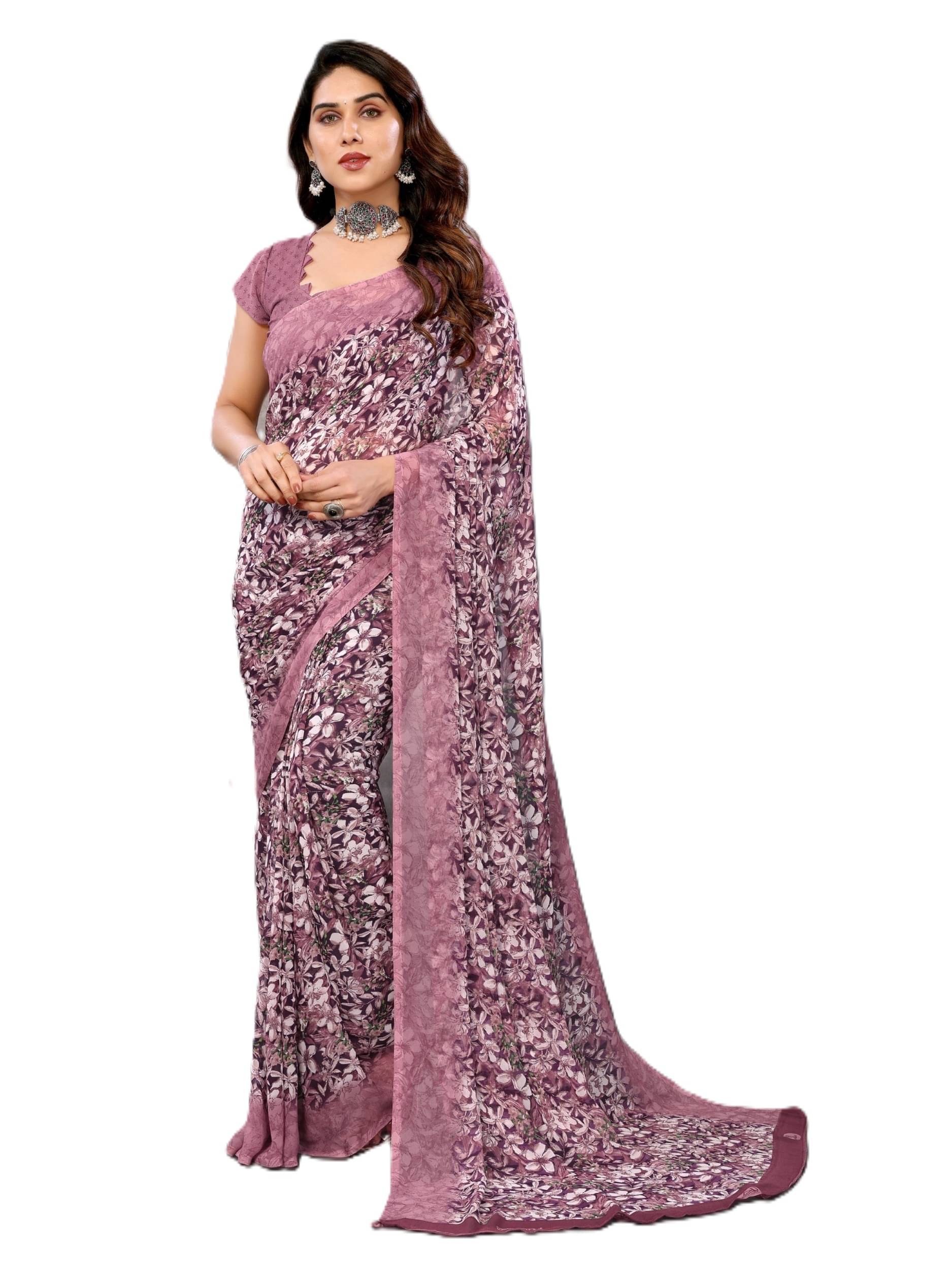 PANZORA Georgette Solid Regular Saree With Unstitched Blouse Piece ( Pink ) PANZORA Georgette Solid Regular Saree With Unstitched Blouse Piece ( Pink )