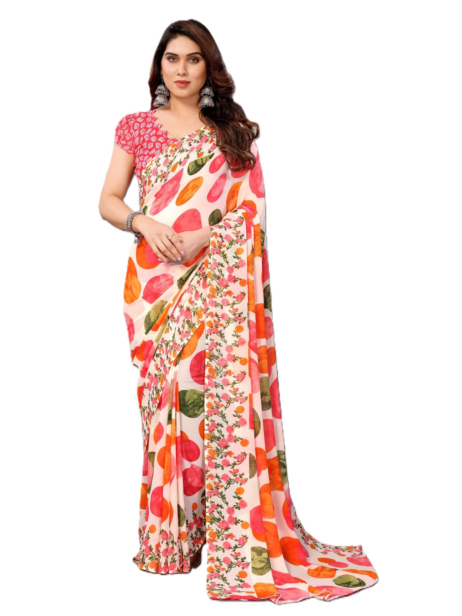     			PANZORA Georgette Solid Regular Saree With Unstitched Blouse Piece ( Pink )