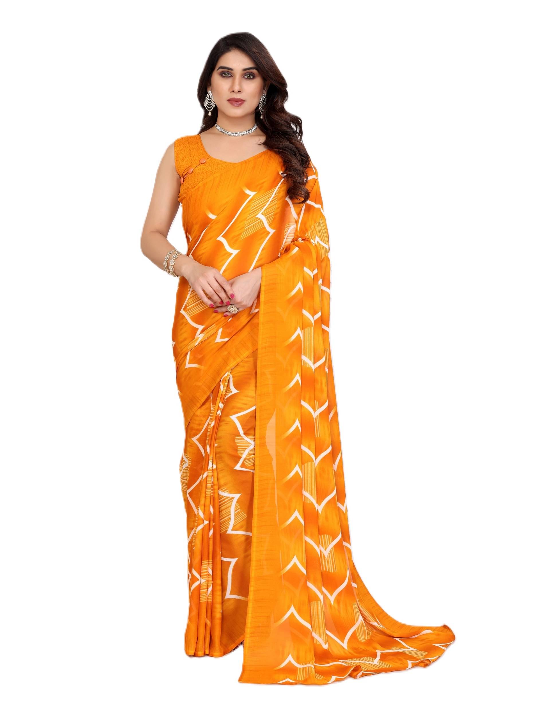    			PANZORA Georgette Solid Regular Saree With Unstitched Blouse Piece ( Orange )