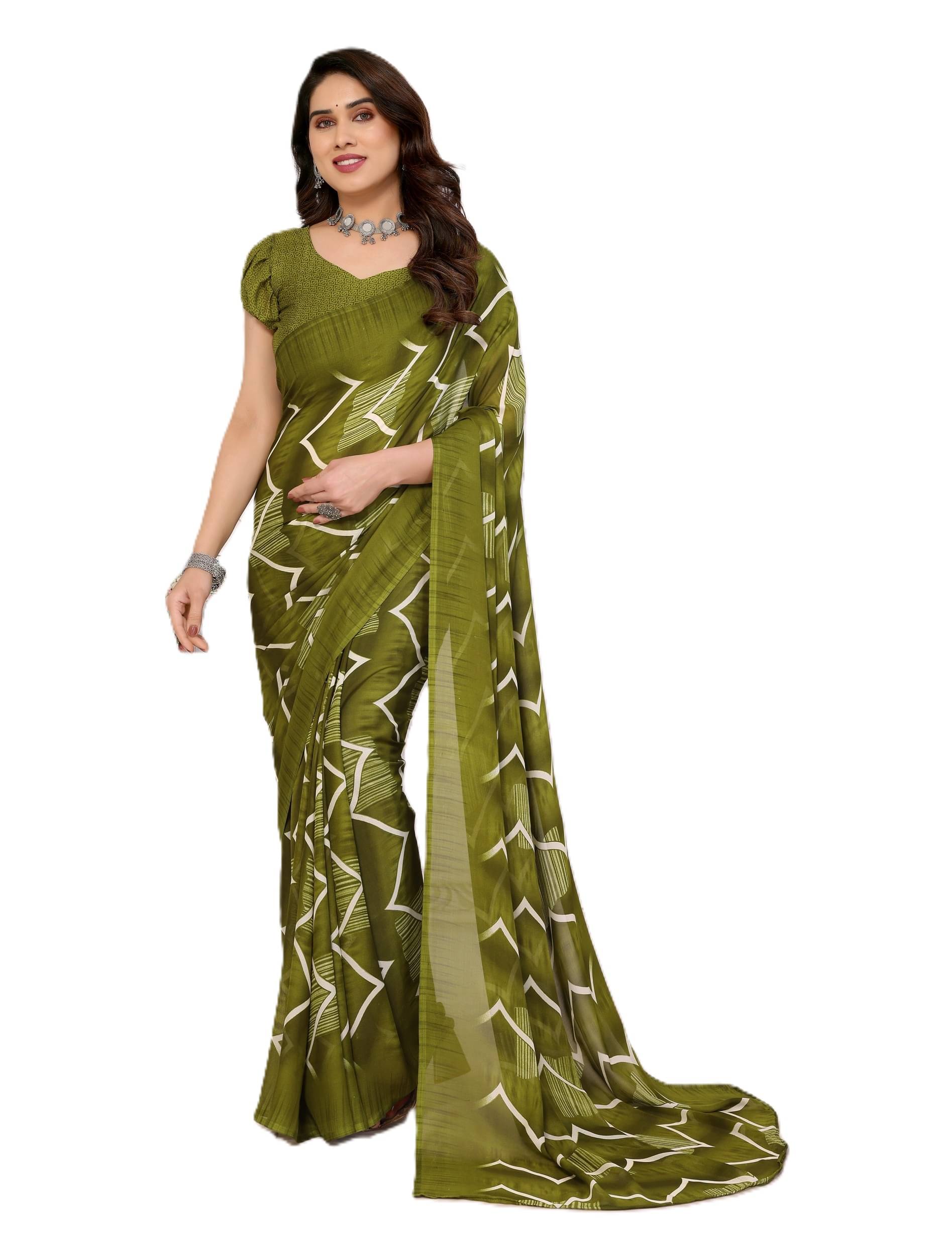     			PANZORA Georgette Solid Regular Saree With Unstitched Blouse Piece ( Green )