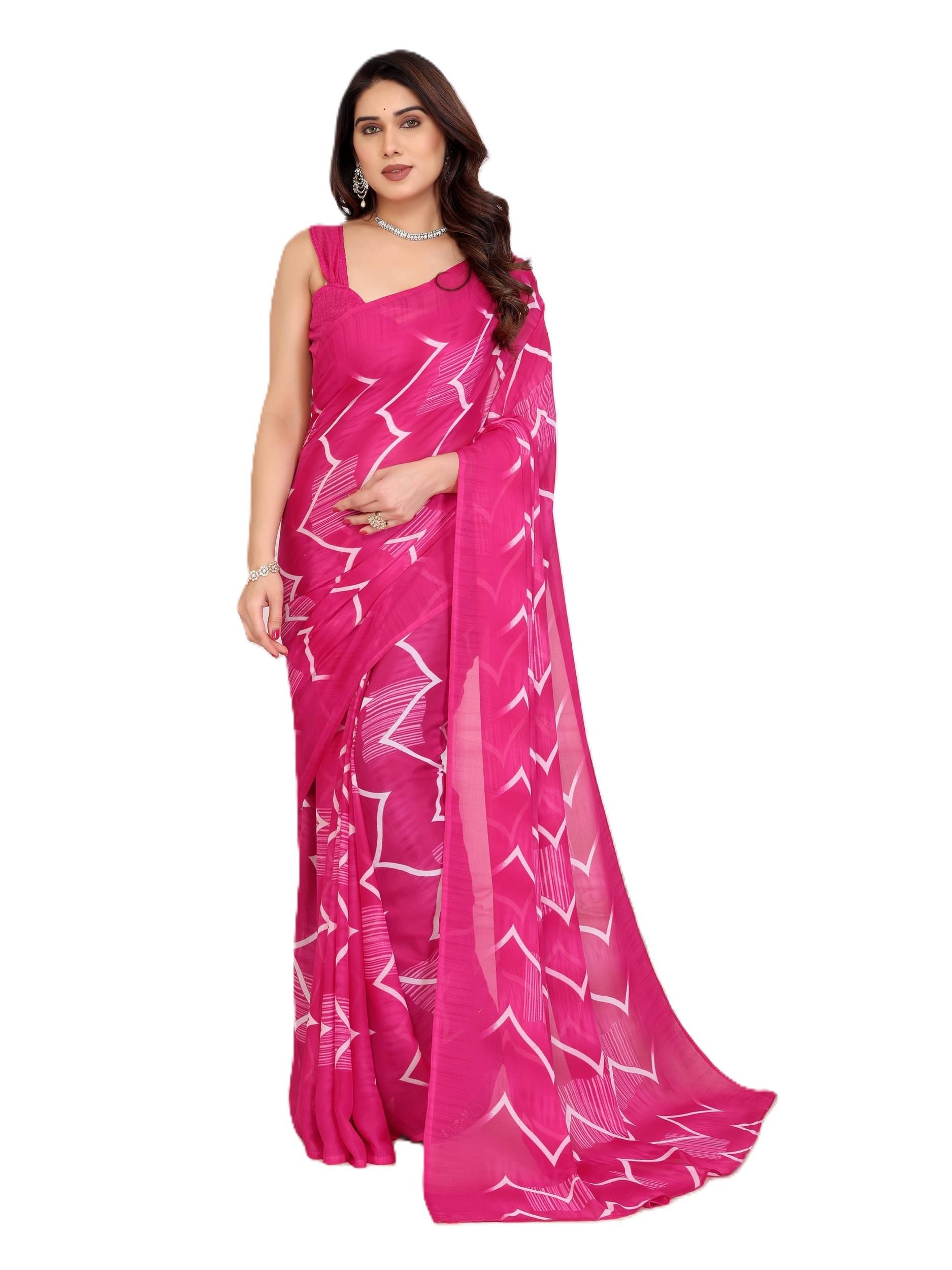     			PANZORA Georgette Solid Regular Saree With Unstitched Blouse Piece ( Pink )